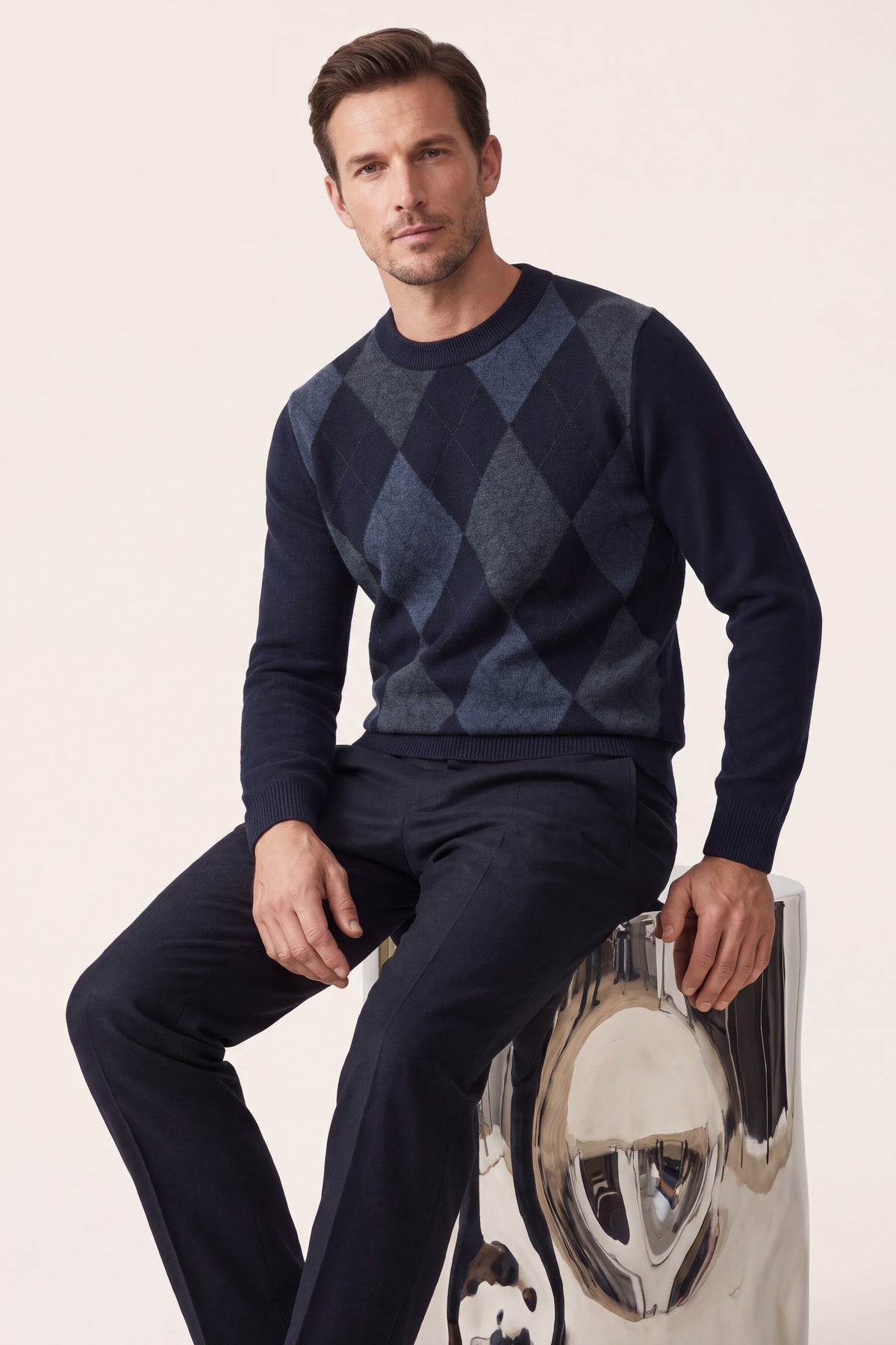 Pavia Argyle Crewneck Navy