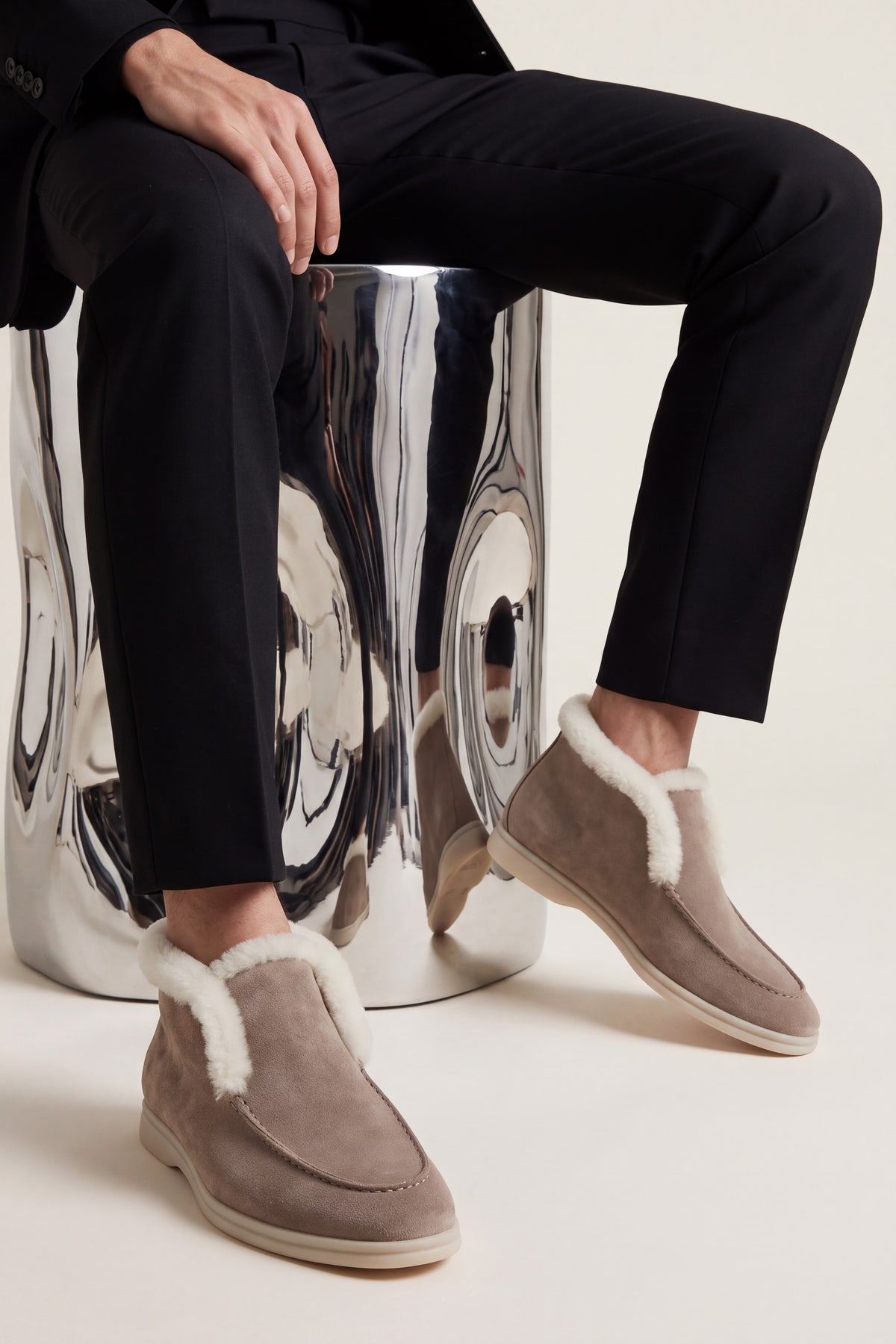 Arzano Fur-Lined High Top Loafer Dark Taupe