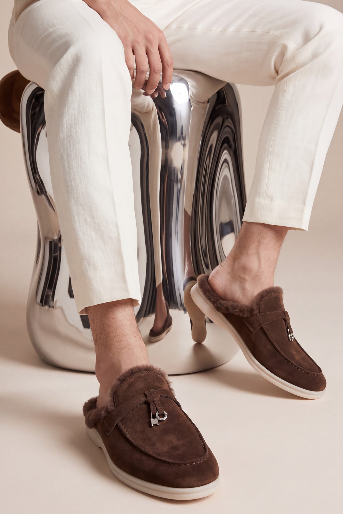 Maretti Fur-Lined Buckle Mule Dark Brown