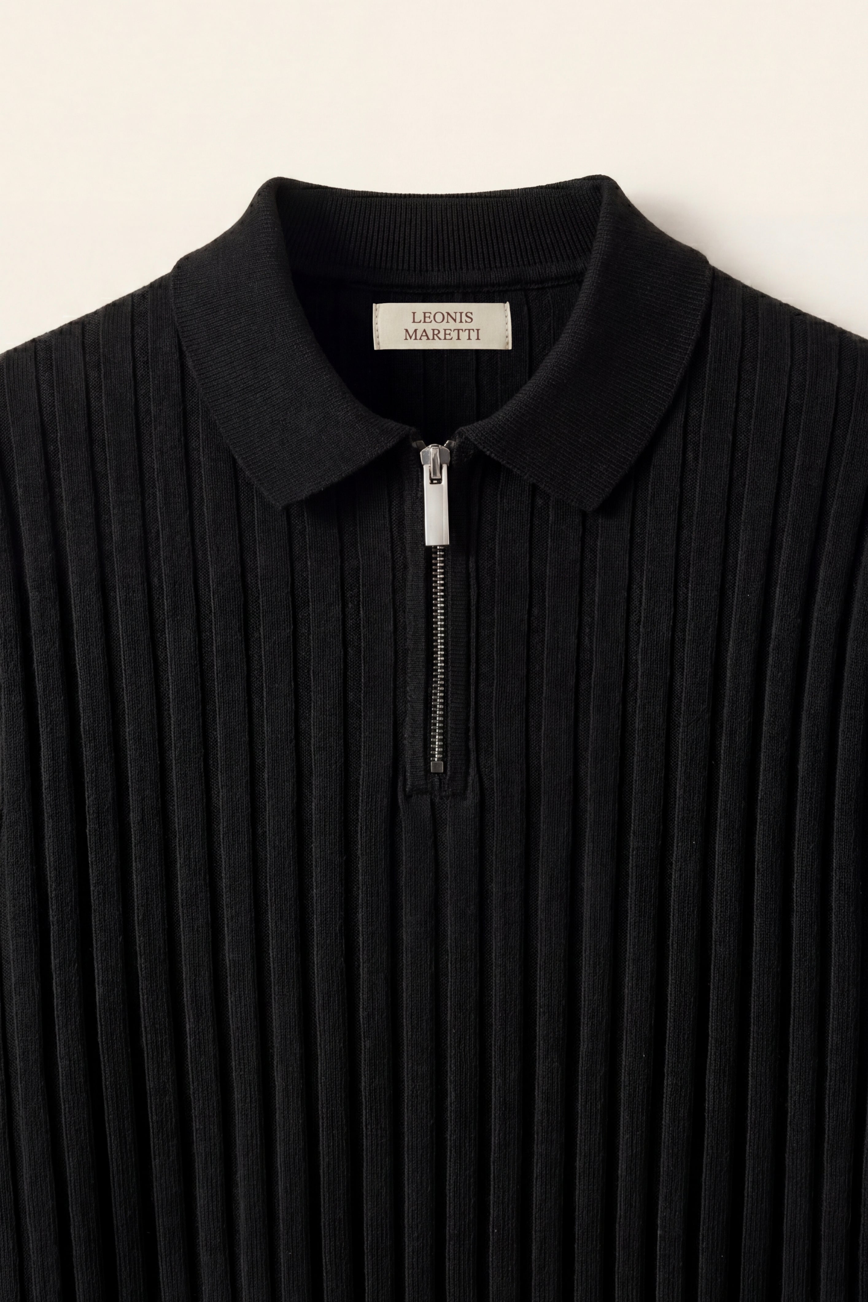 Elio Ribbed Zip Polo Black