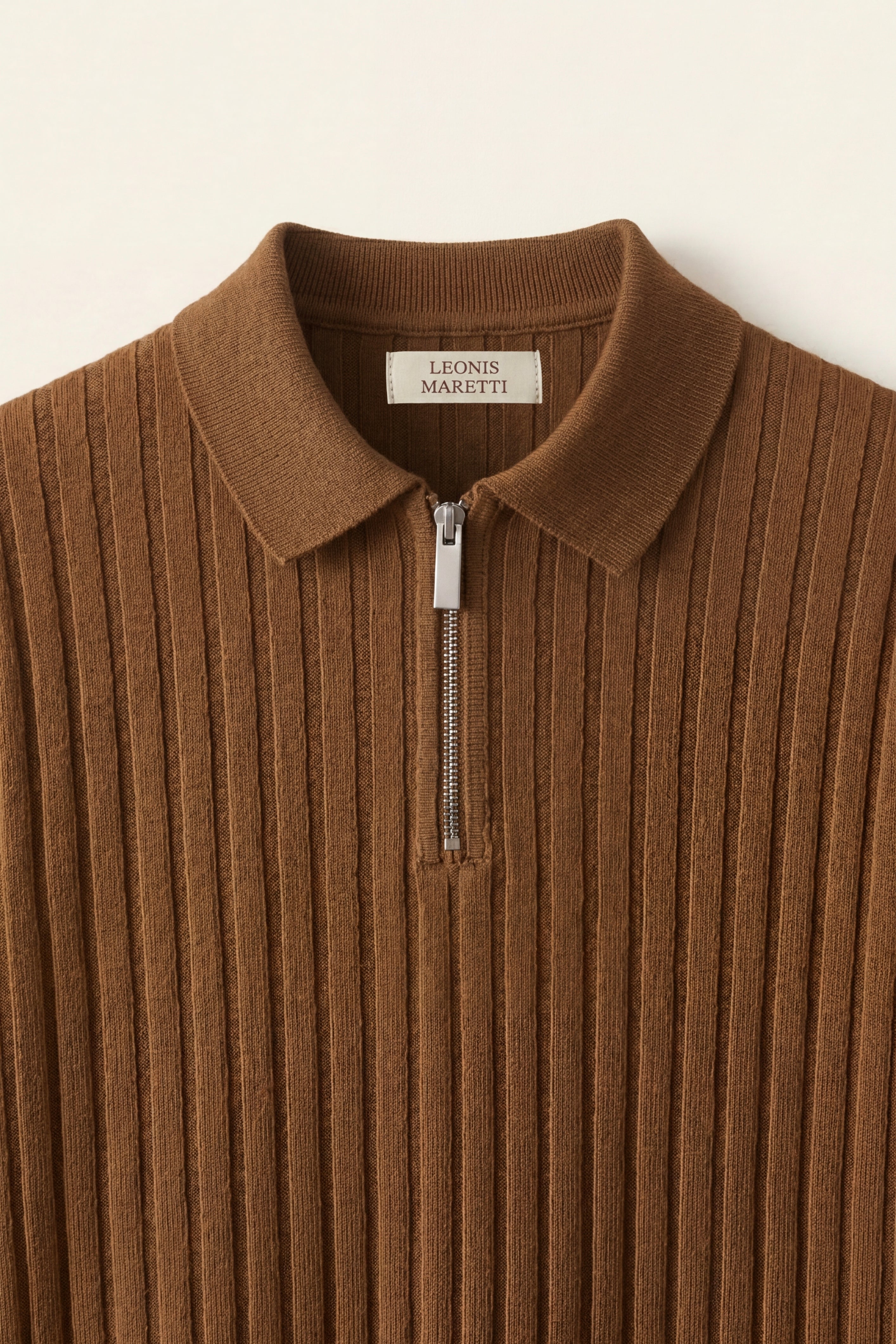 Elio Ribbed Zip Polo Caramel