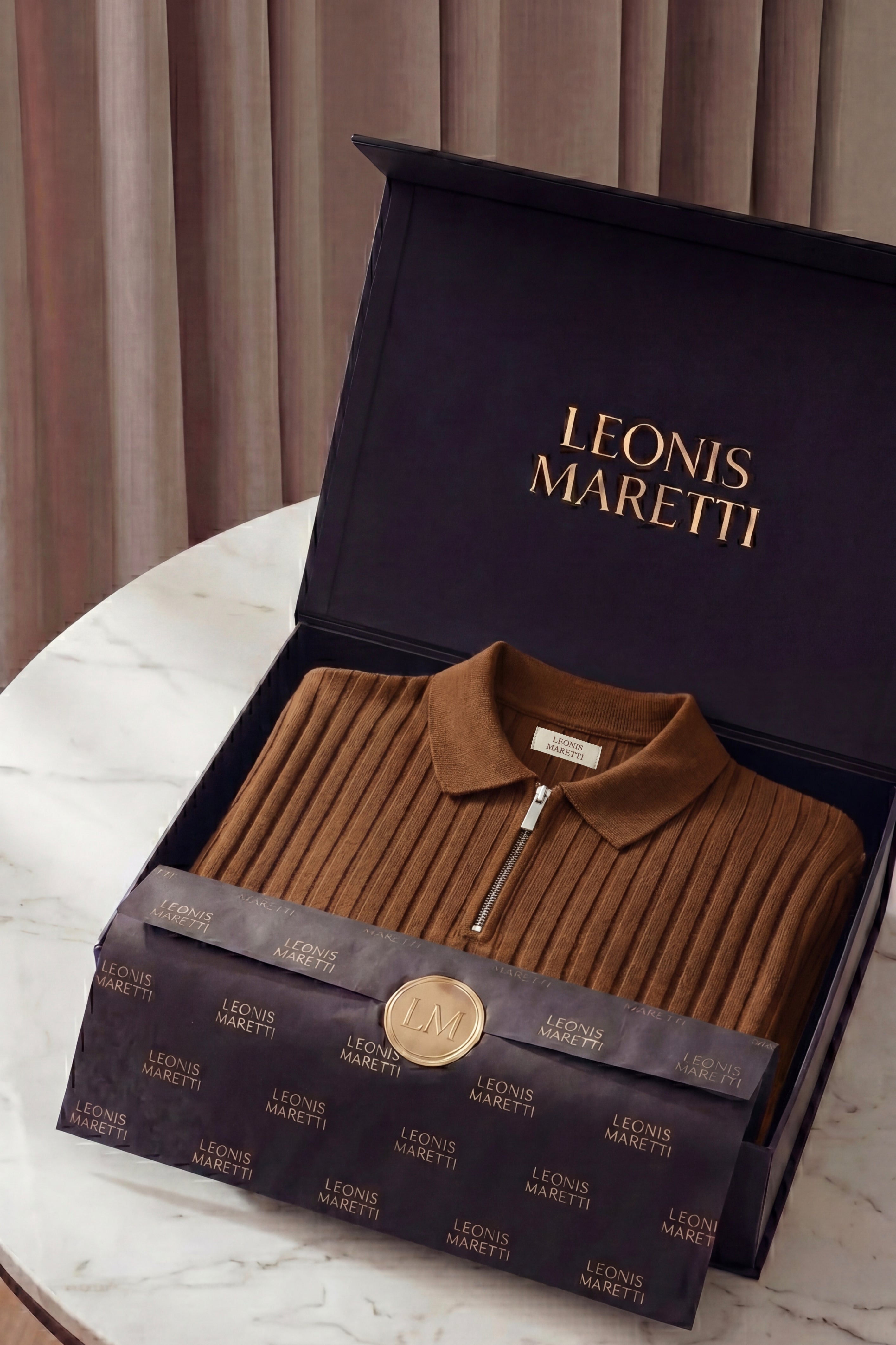 Elio Ribbed Zip Polo Caramel