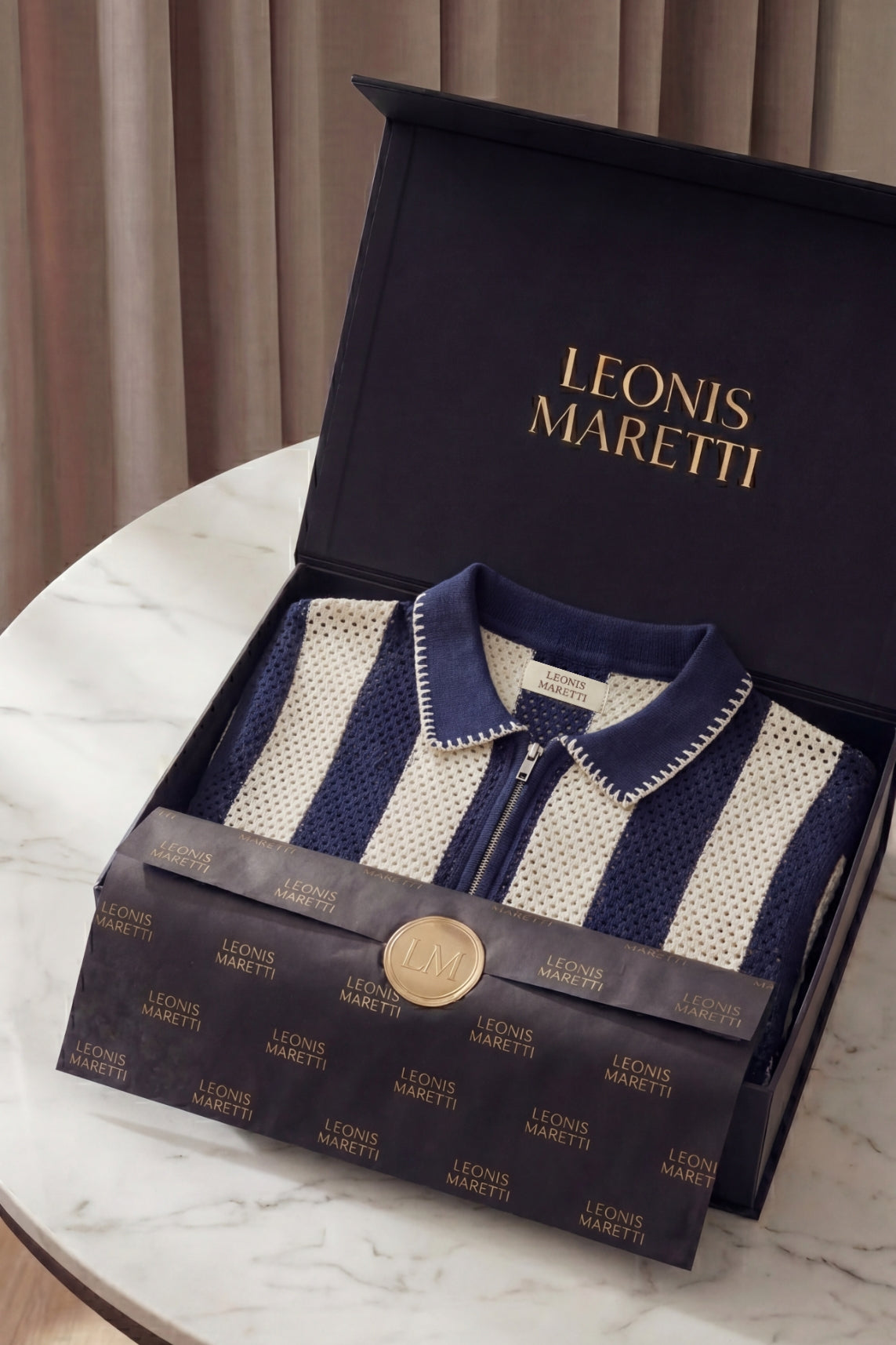 Silano Striped Knit Polo Navy