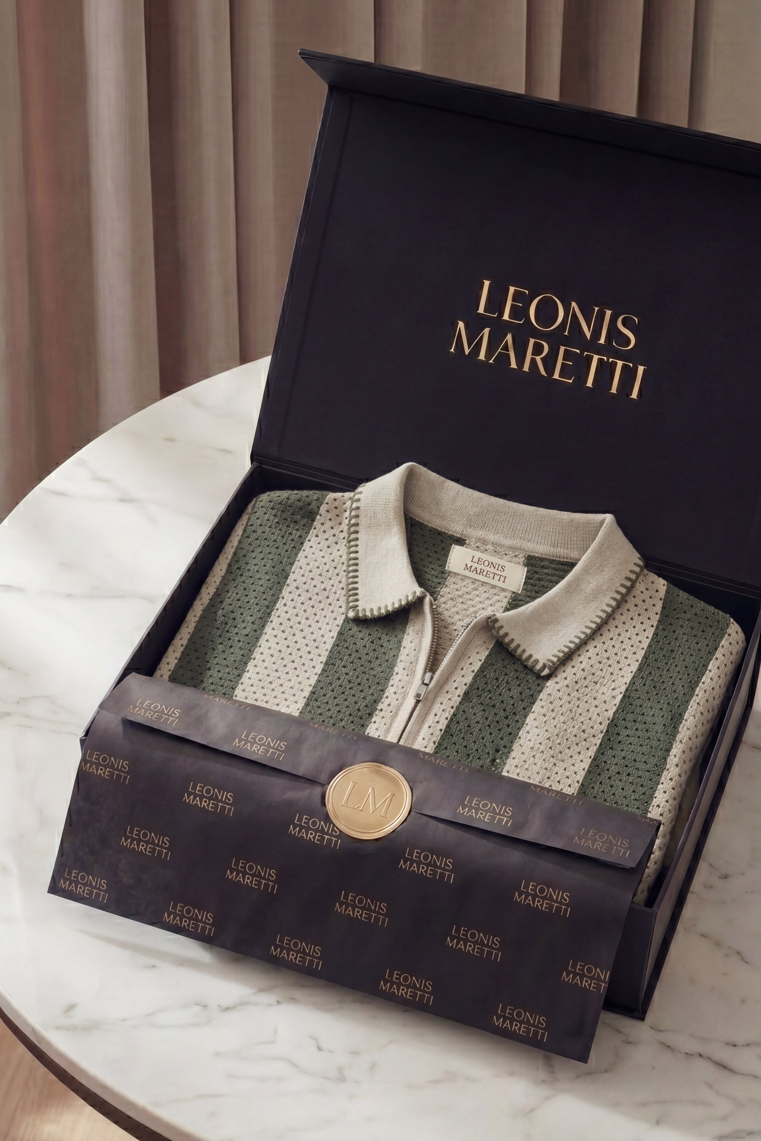 Silano Striped Knit Polo Green
