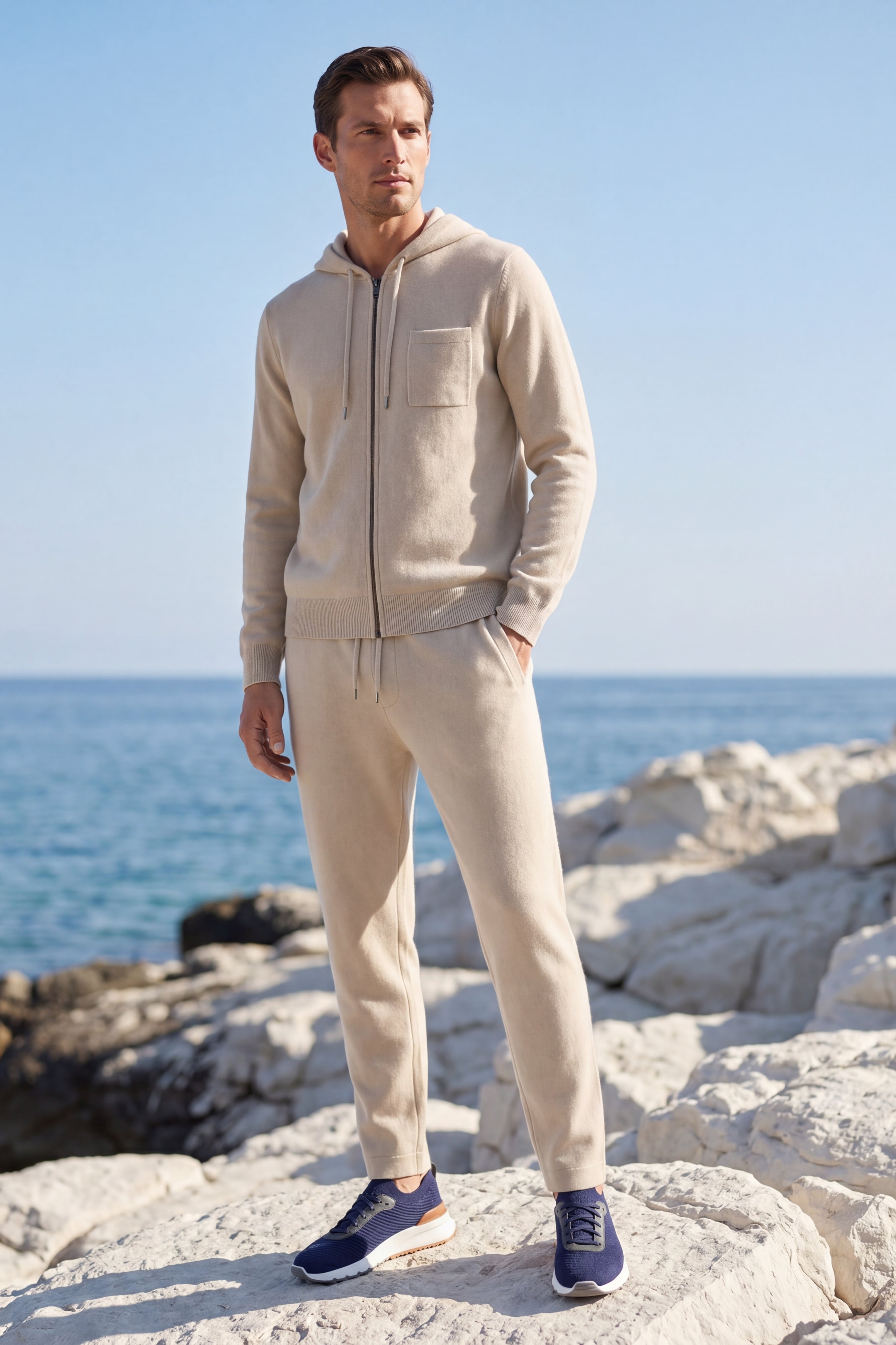 Elviro Cashmere Hooded Zip Set Cream