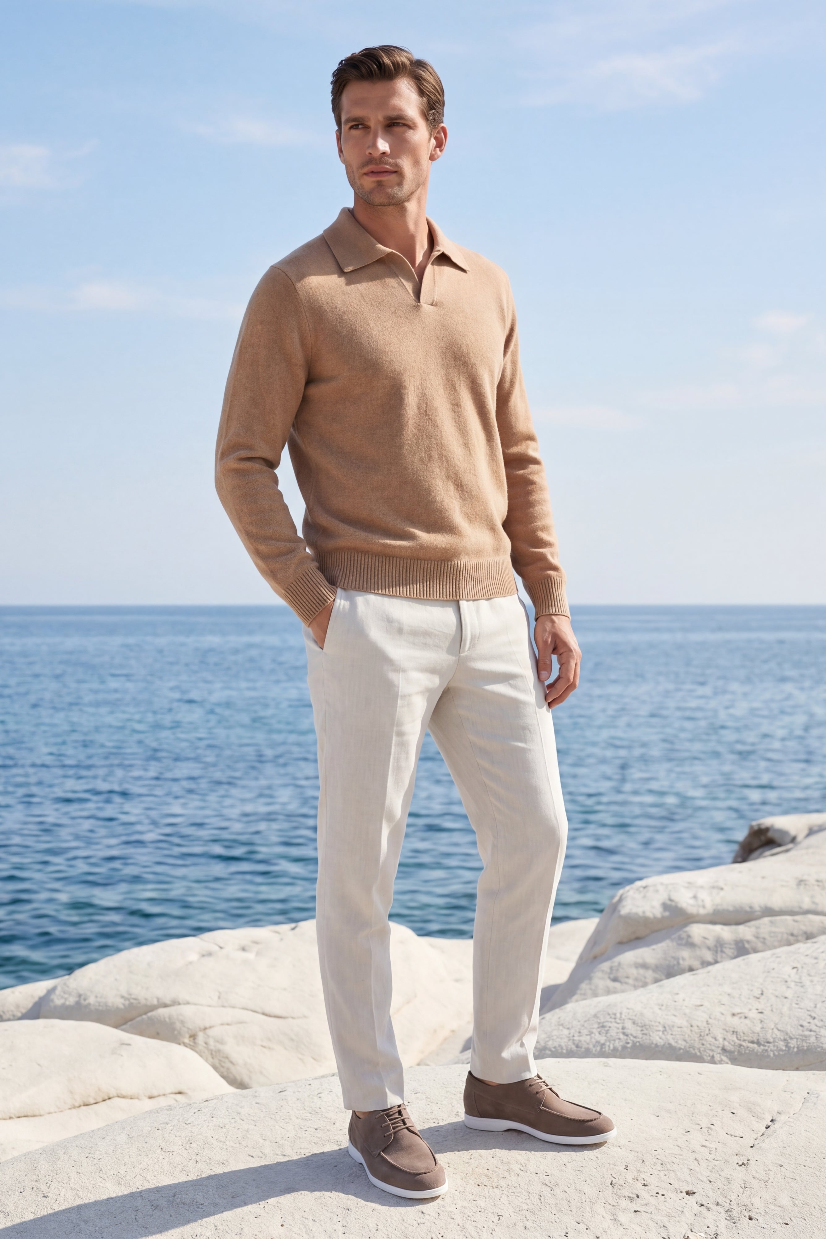 Marencio Cashmere Polo Knit Light Brown