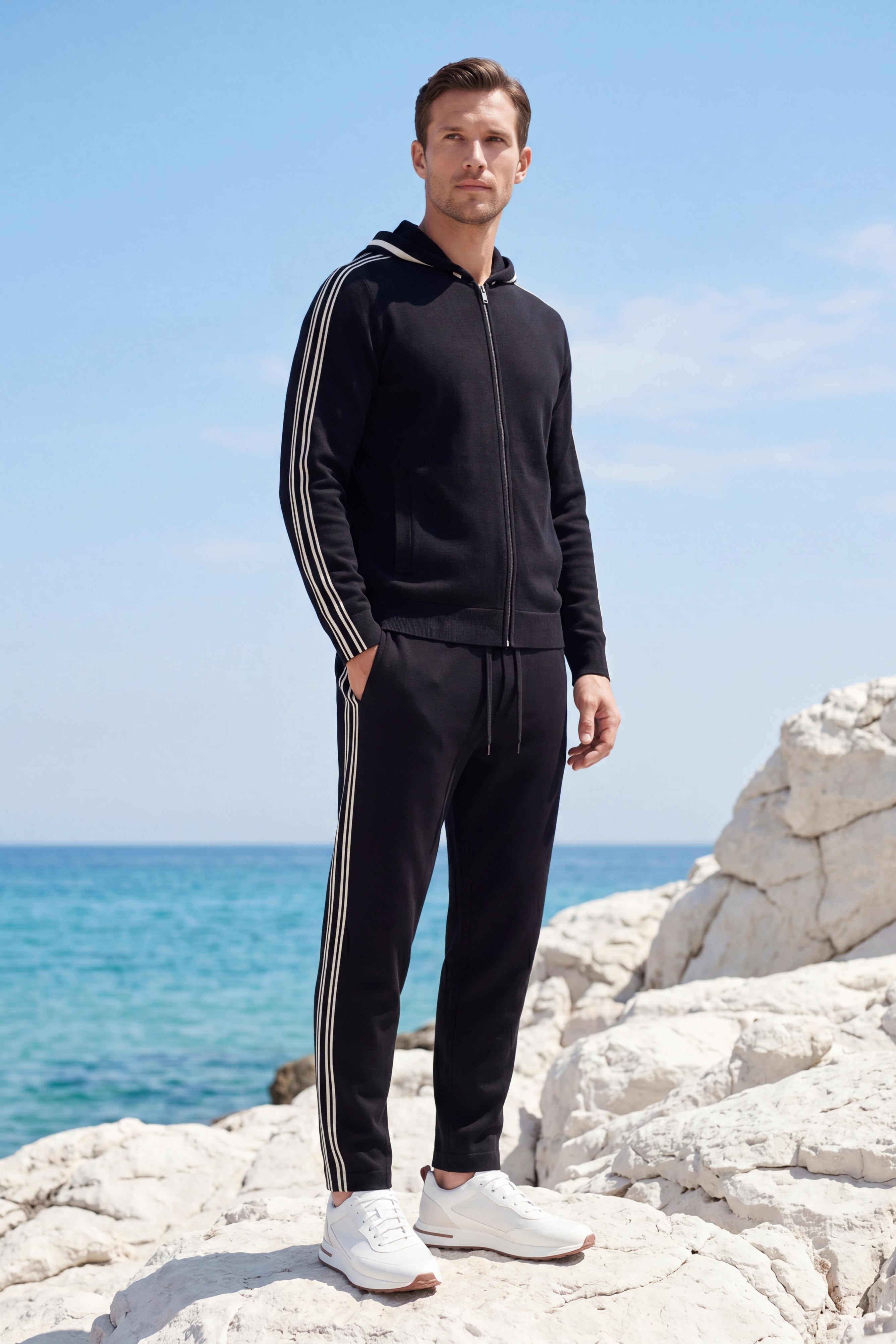 Giancarlo Hooded Zip Set Black
