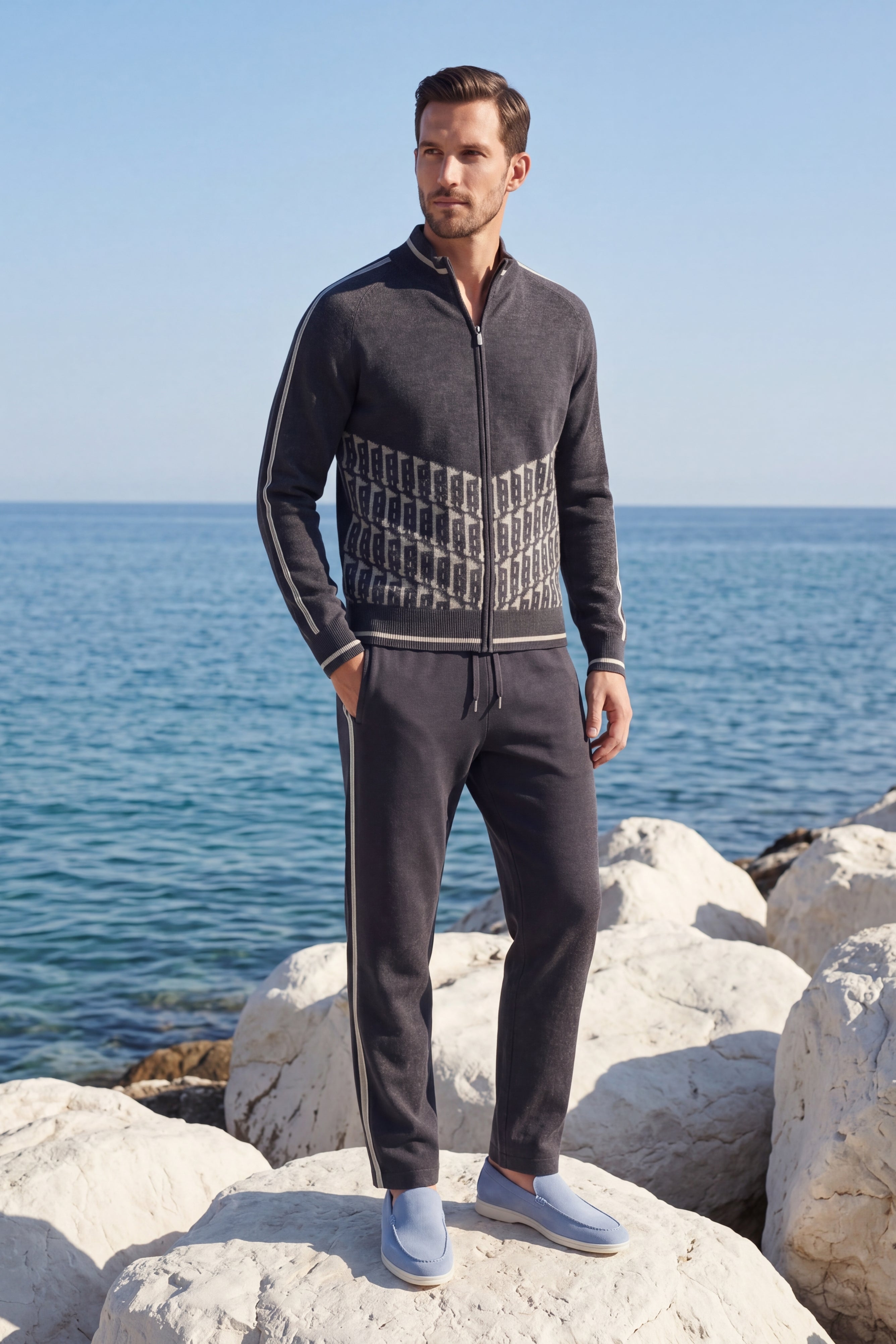 Enzo Cashmere Full-Zip Set Dark Grey