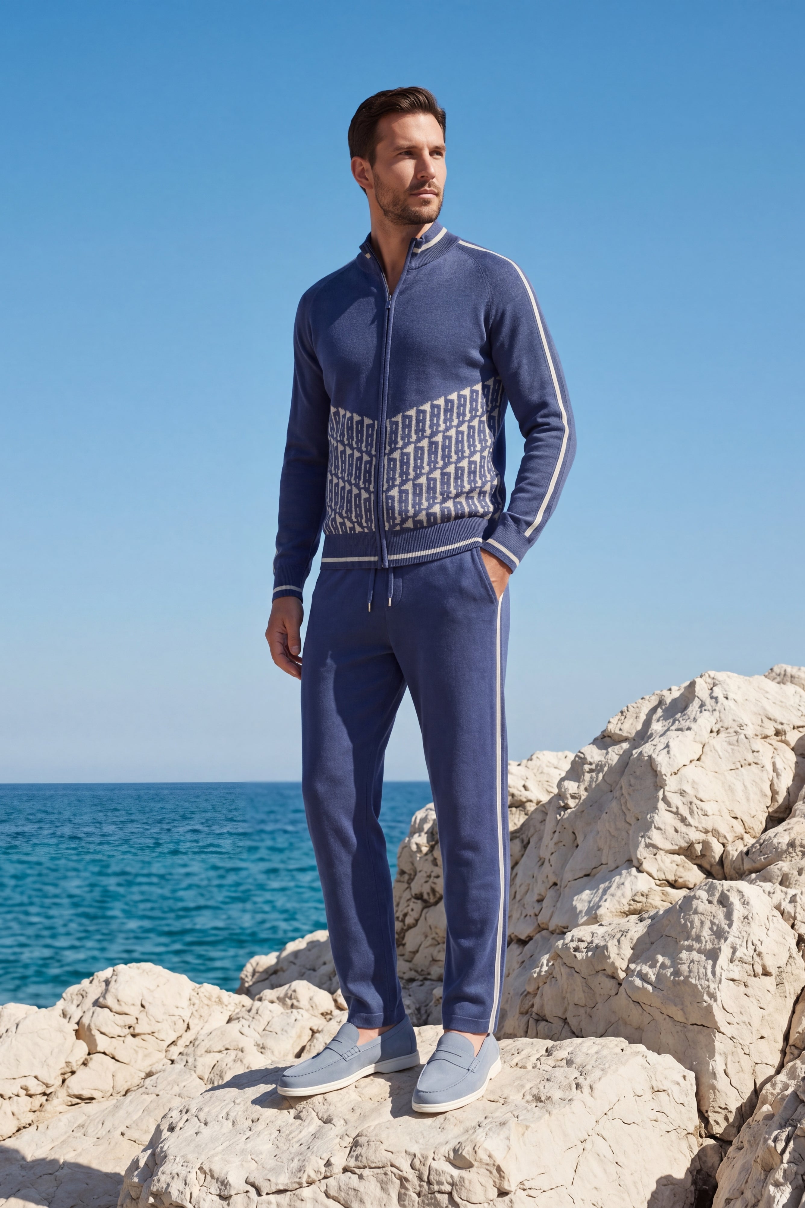 Enzo Cashmere Full-Zip Set Navy