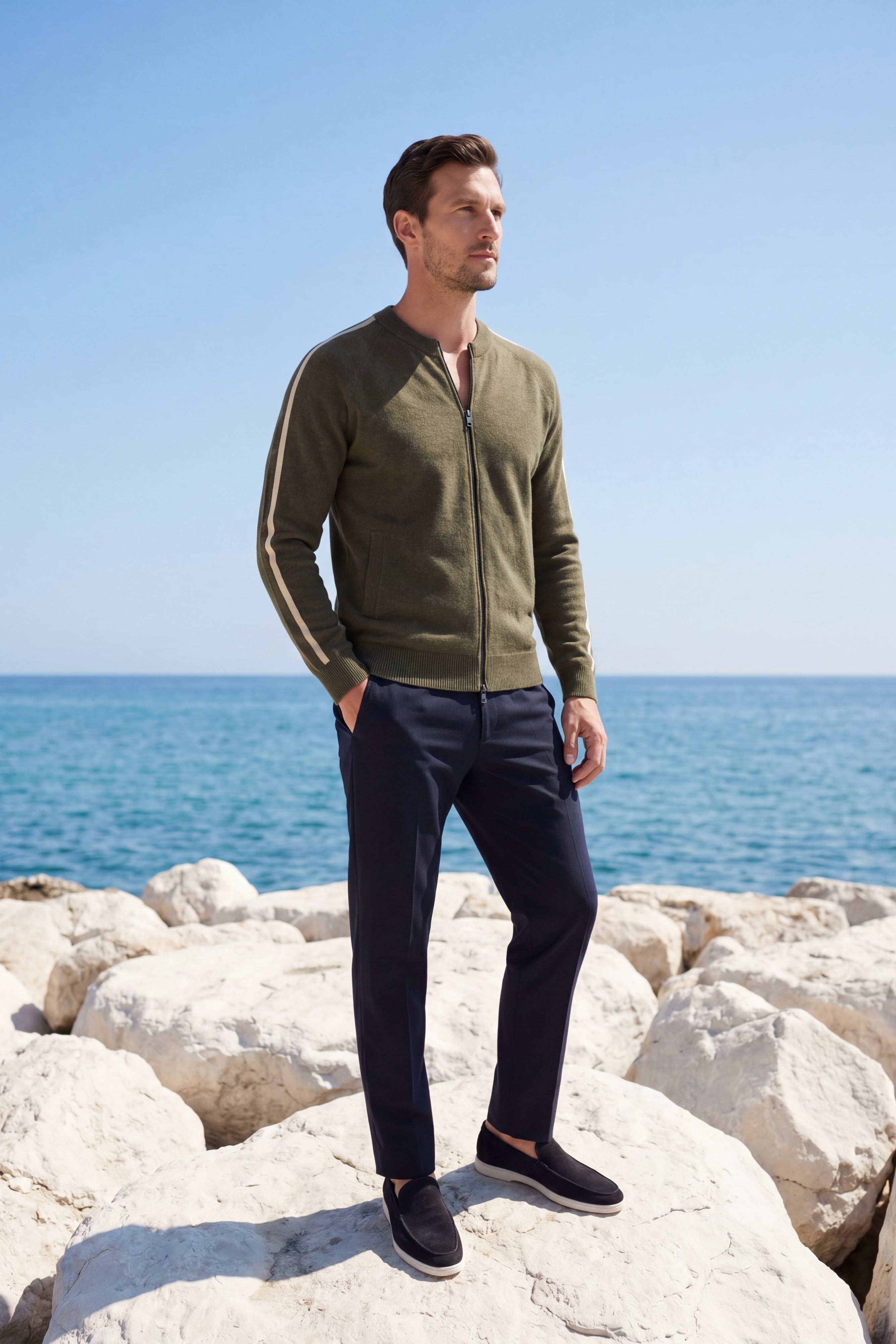 Lorenti Cashmere Zip Knit Olive