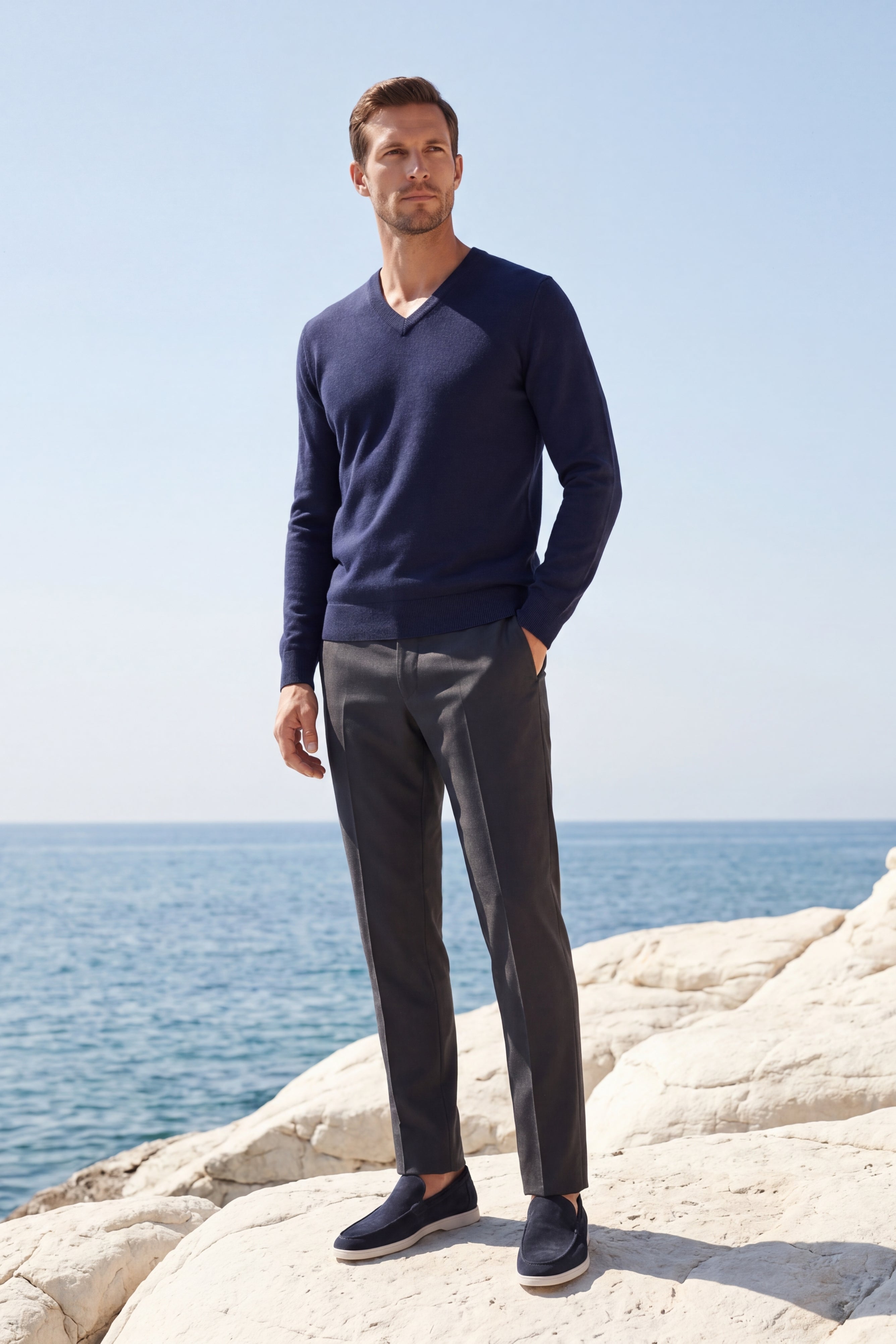 Merano V-Neck Knit Sweater Navy