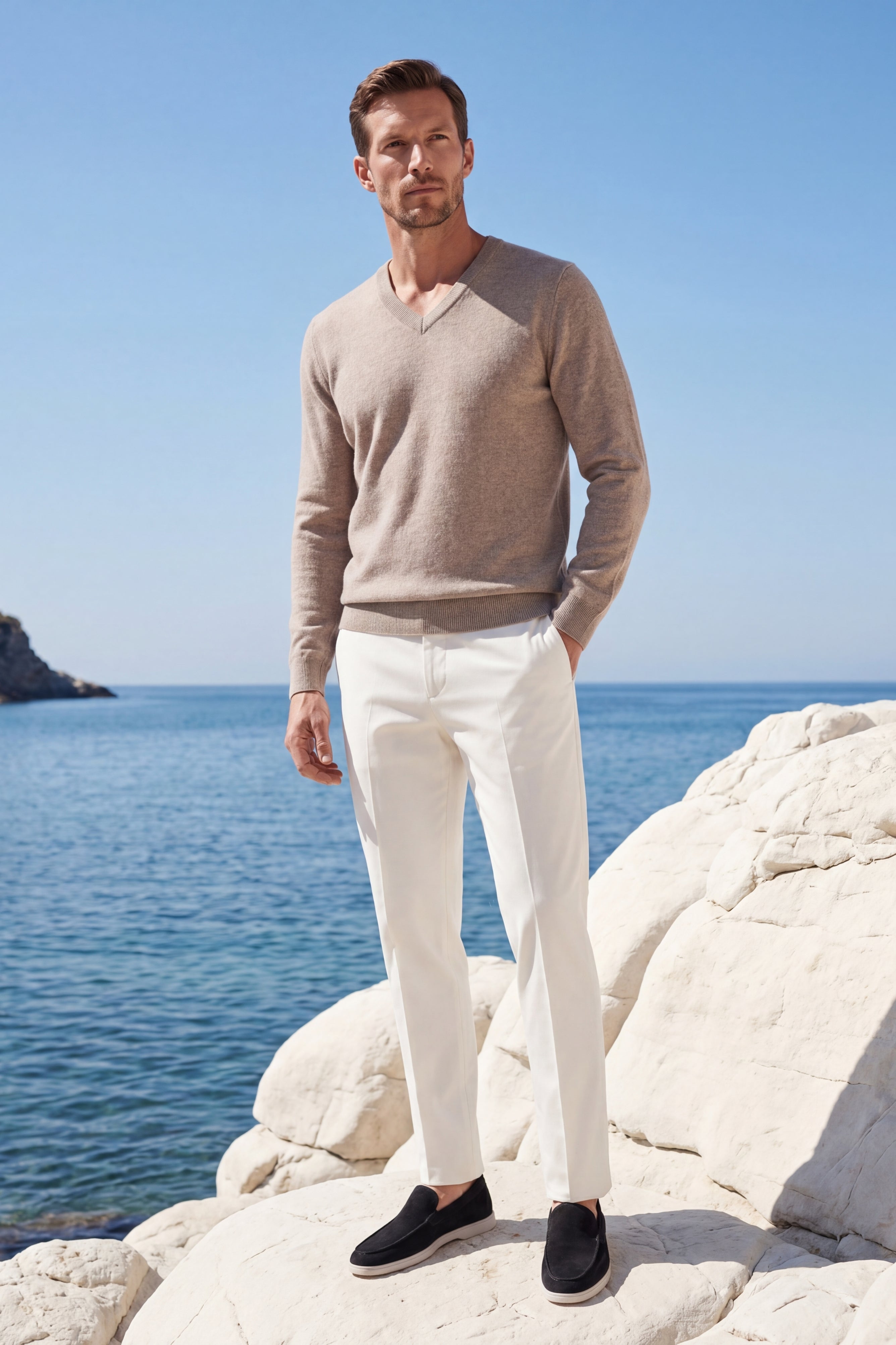 Merano V-Neck Knit Sweater Beige