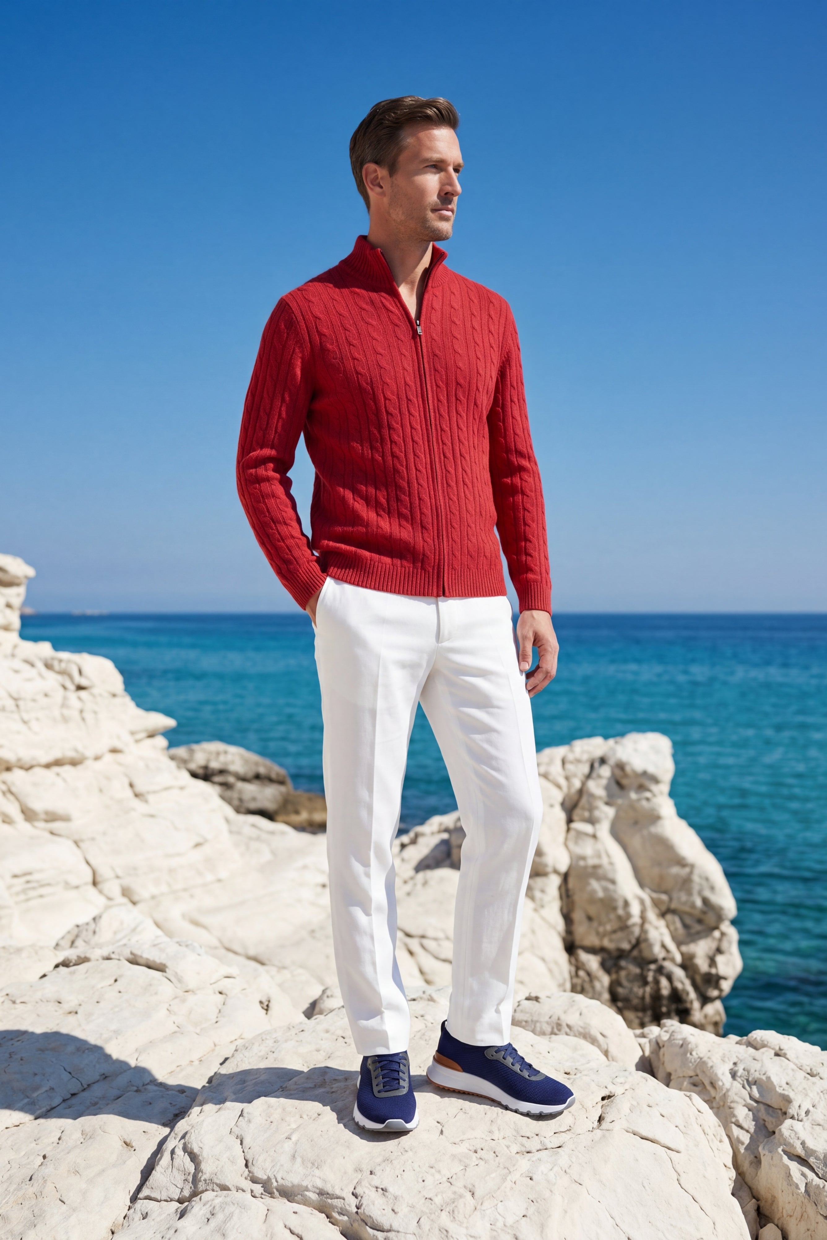 Bolzano Cable Zip Knit Red
