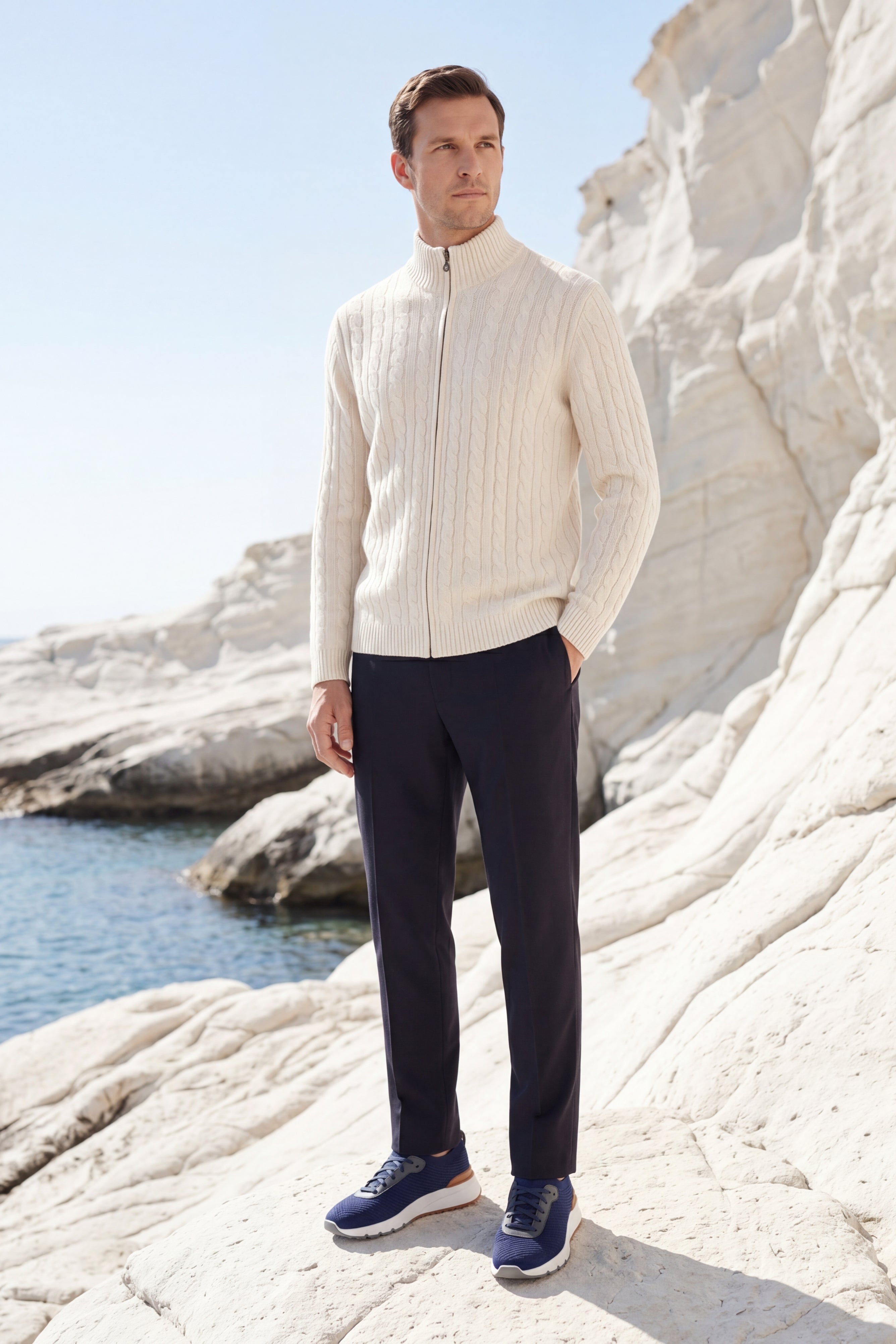 Bolzano Cable Zip Knit Ivory