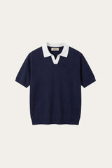 Asti Lapel Knit Polo Navy