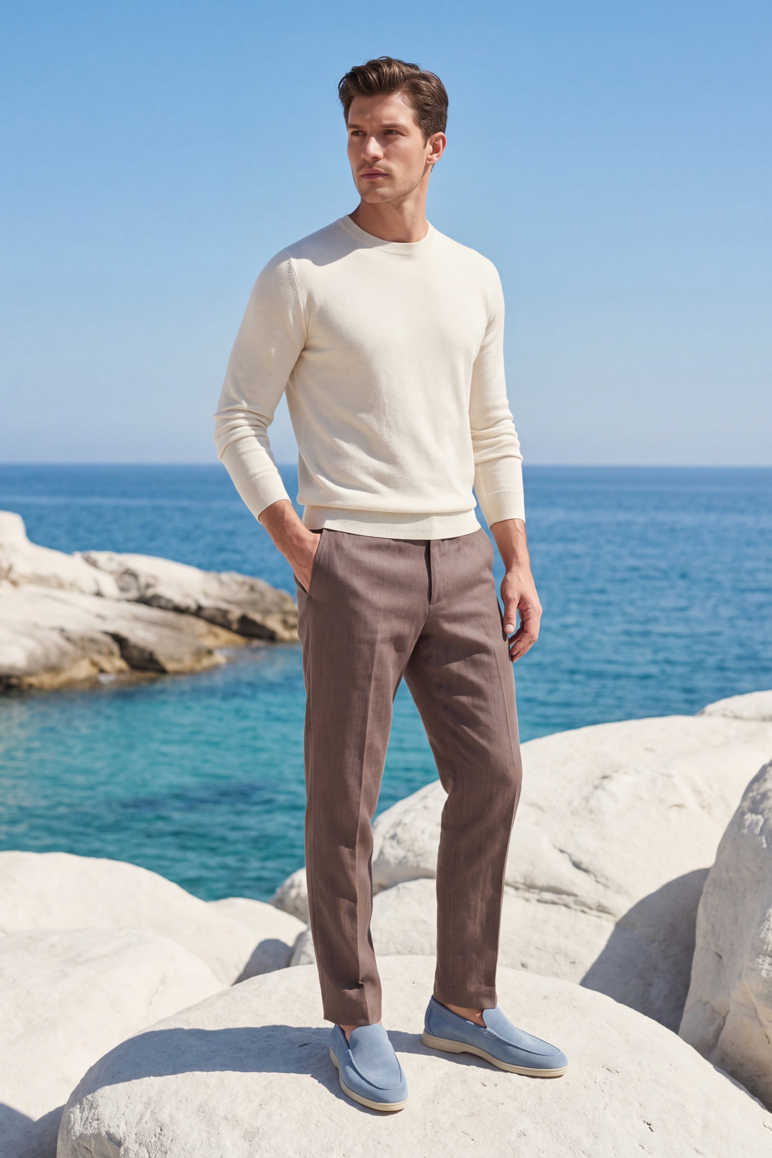 Cortona Linen Straight Trousers Taupe