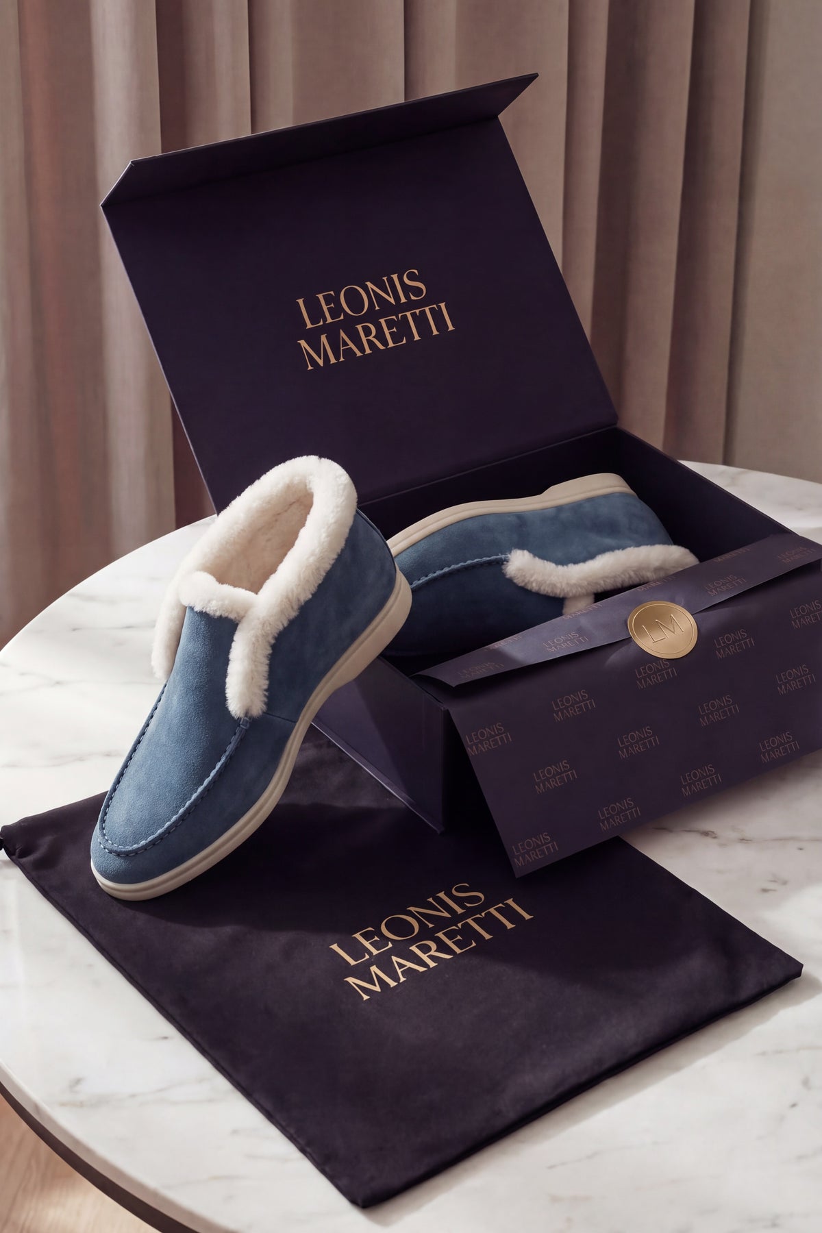 Arzano Fur-Lined High Top Loafer Blue