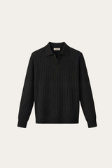 Leonardo Ribbed Knit Polo Black