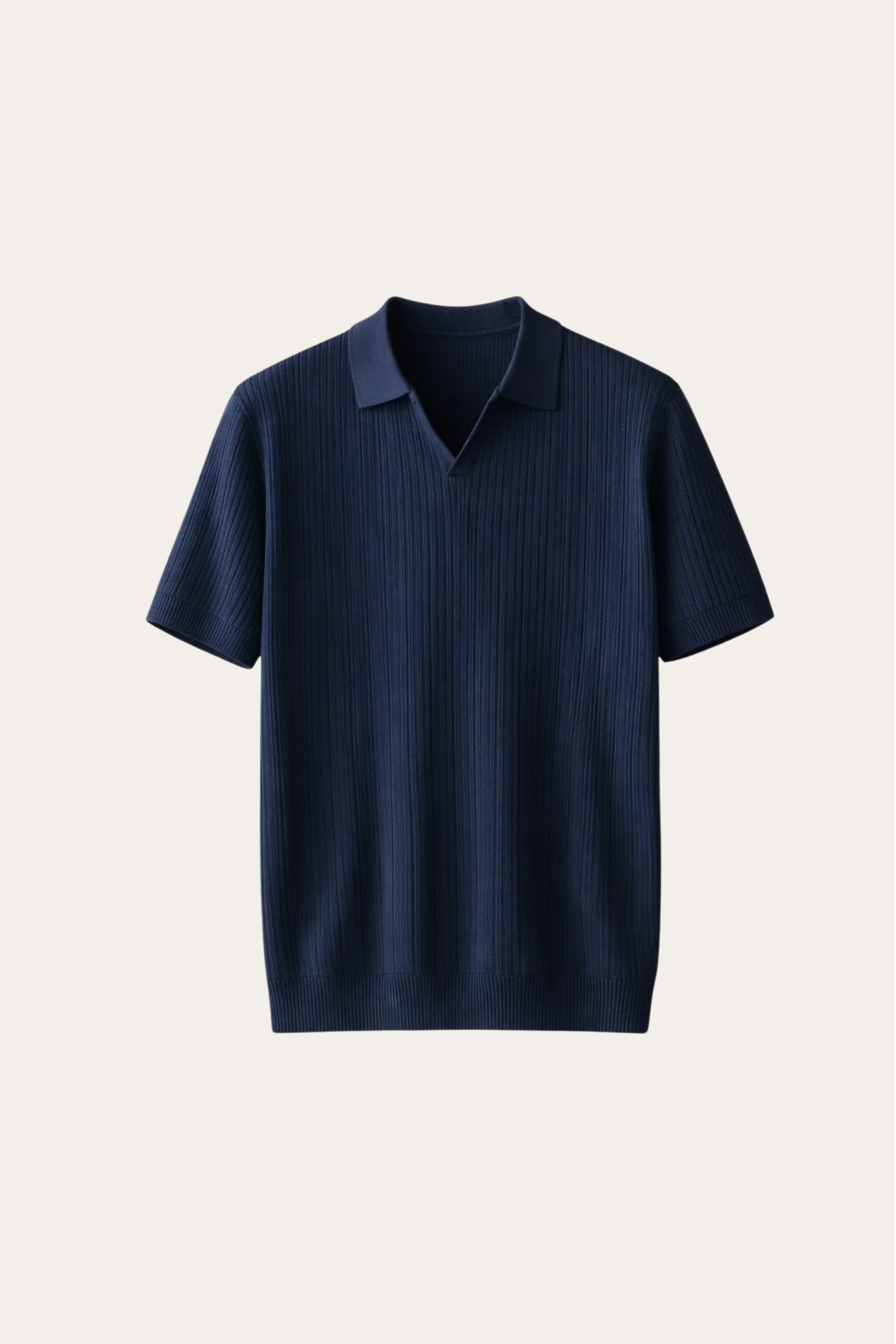 Nicolo Ribbed Knit Polo Navy Blue