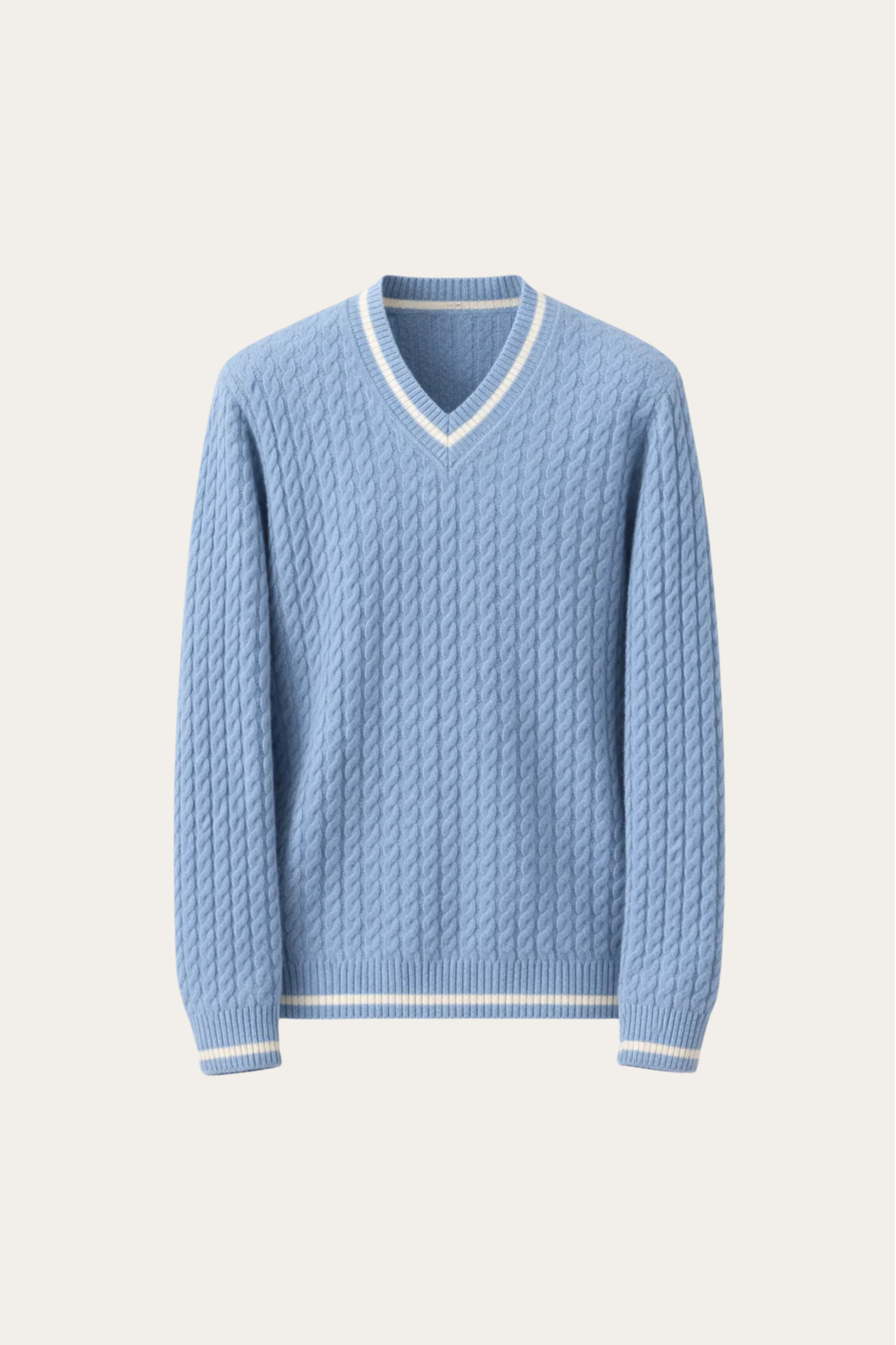 Brando Cashmere Cable V-Neck Blue