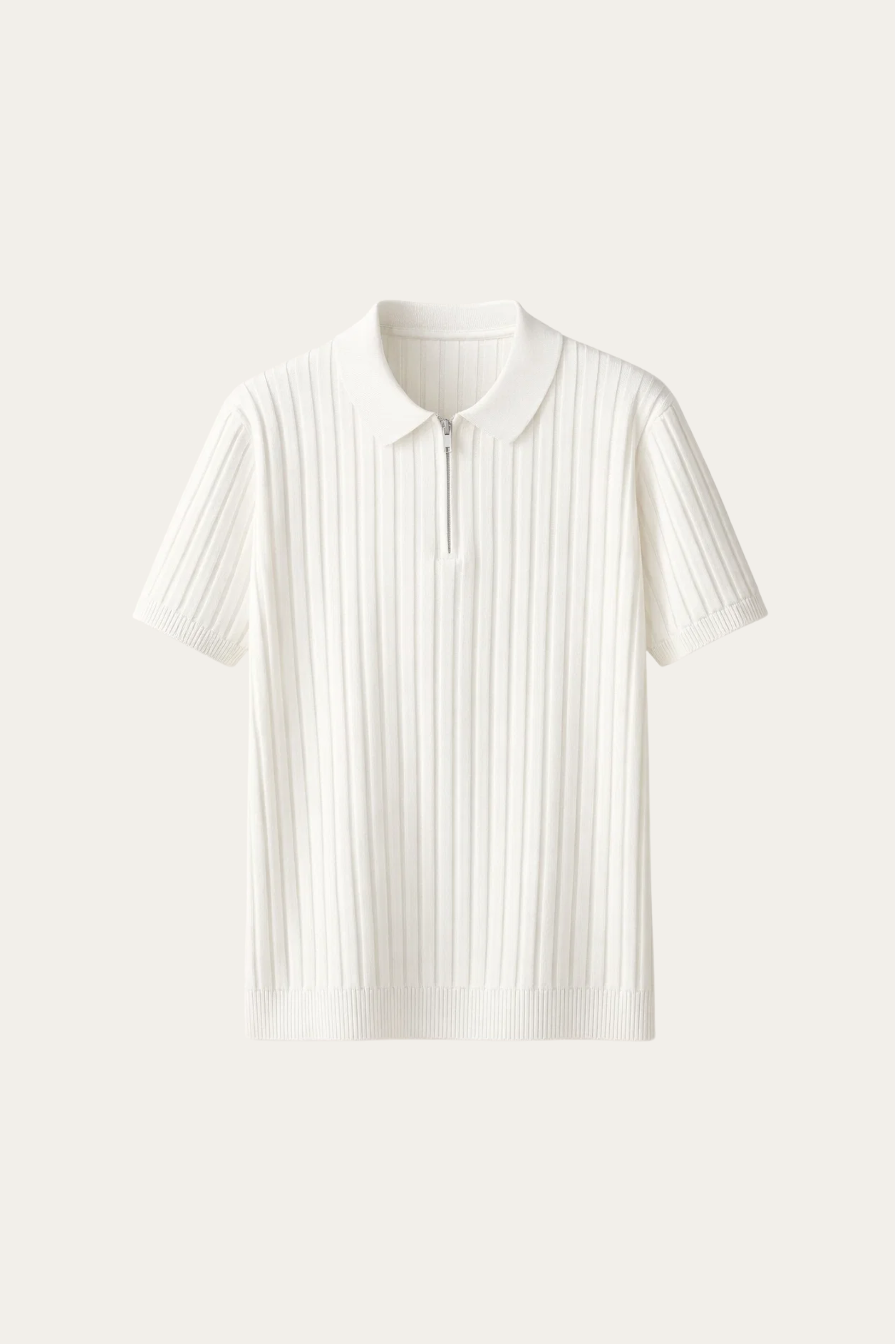 Elio Ribbed Zip Polo White