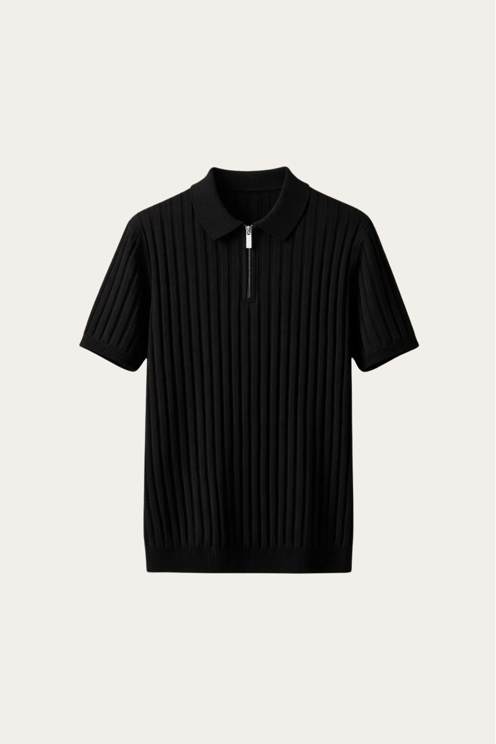 Elio Ribbed Zip Polo Black