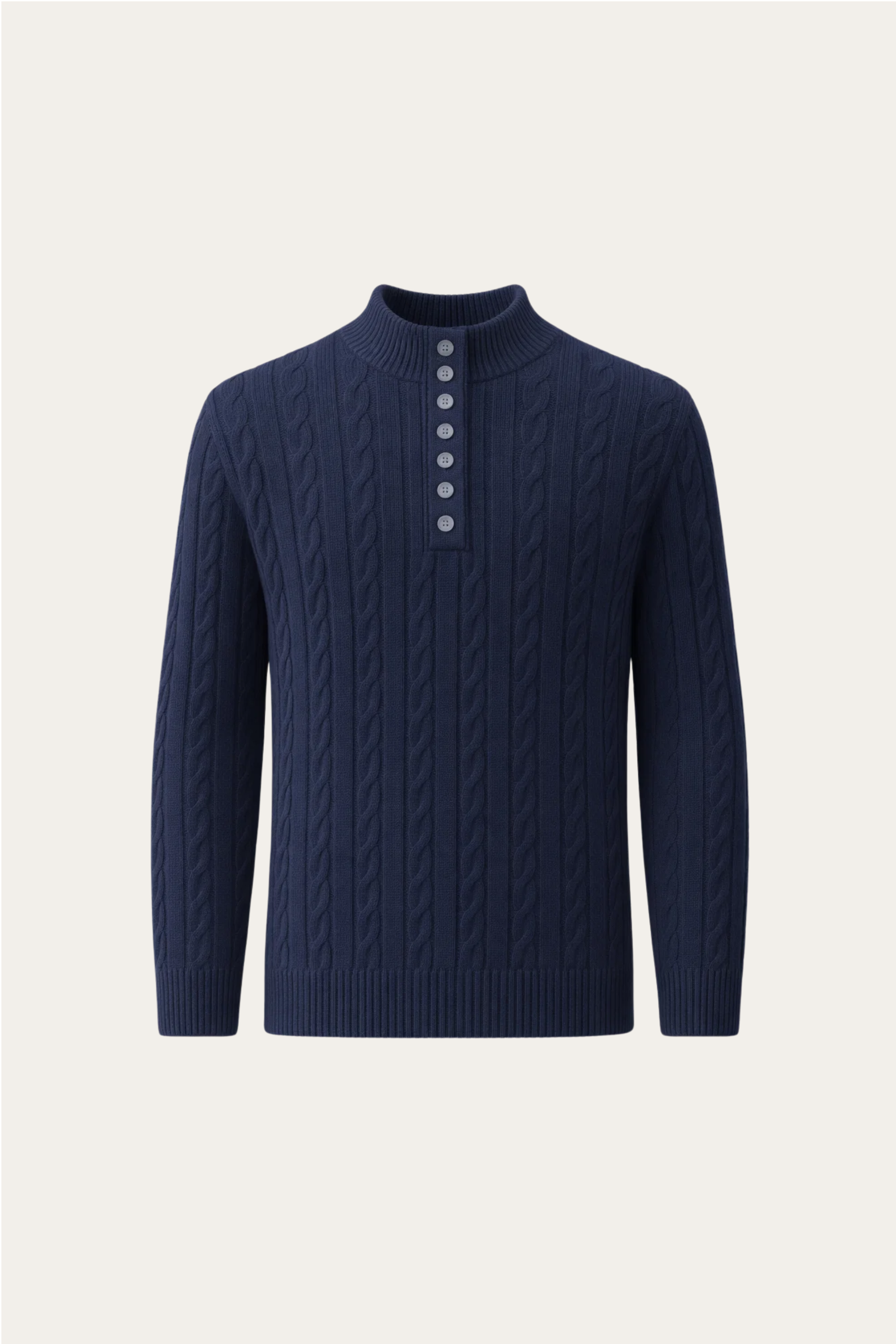 Mirko Merino Cable Mock Knit Navy Blue