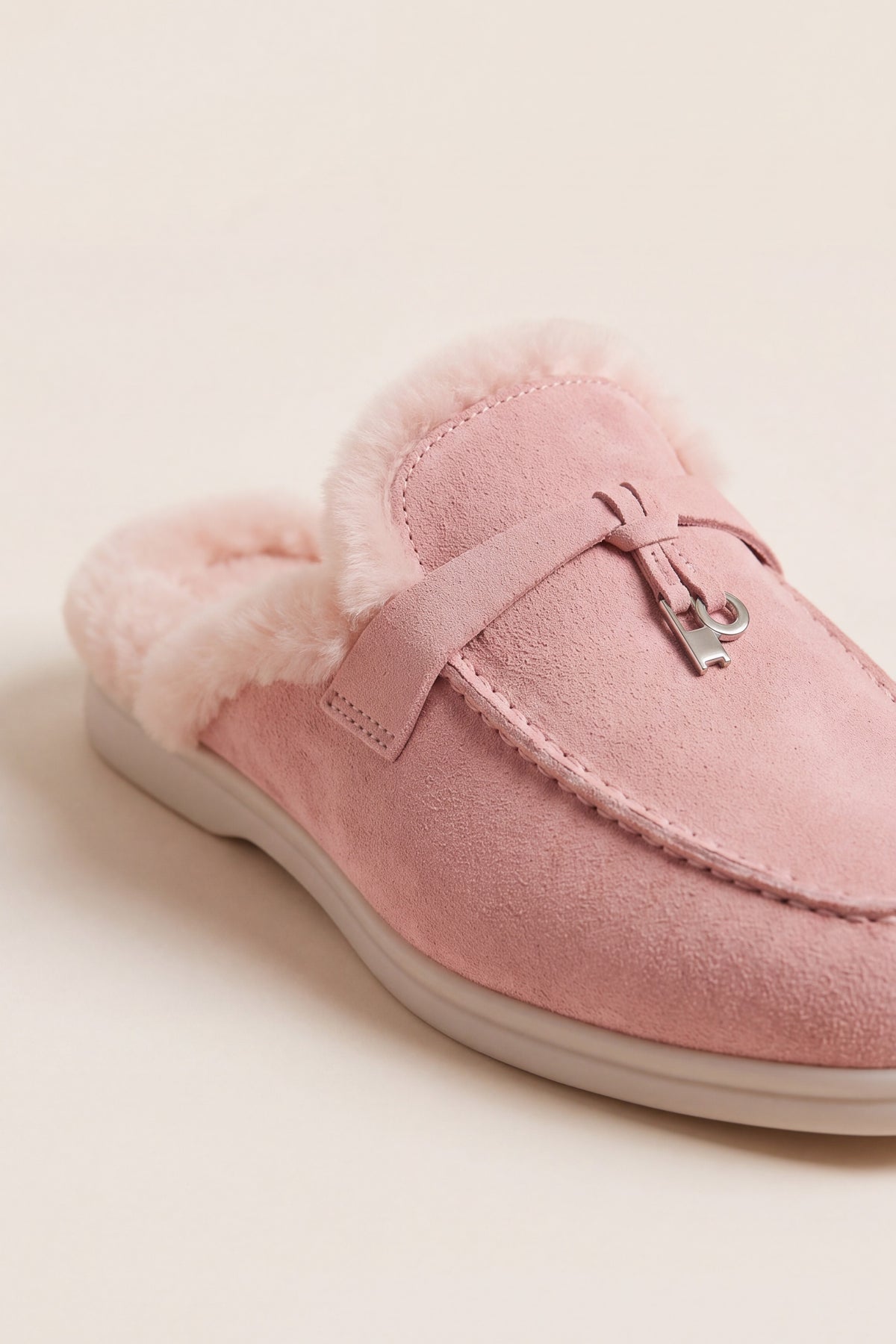 Maretti Fur-Lined Buckle Mule Pink