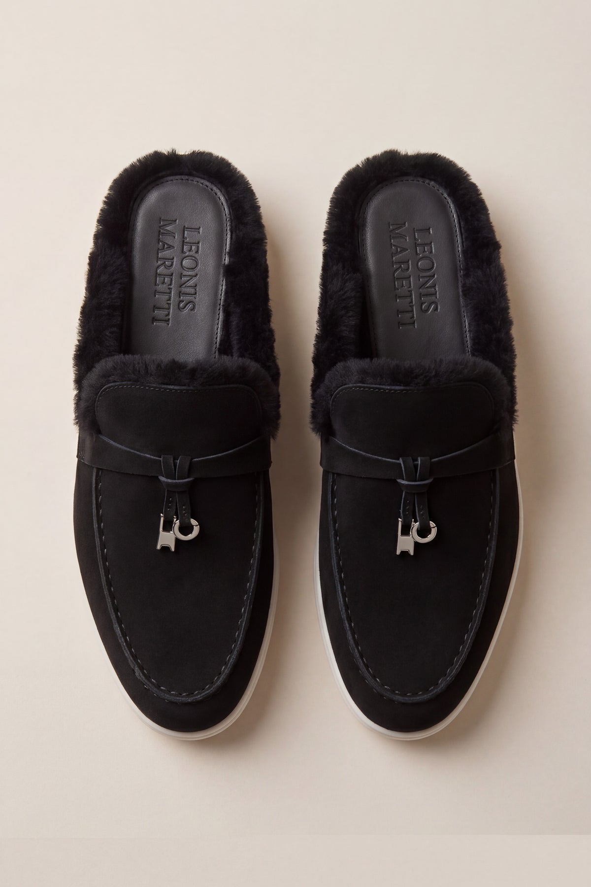 Maretti Fur-Lined Buckle Mule Black