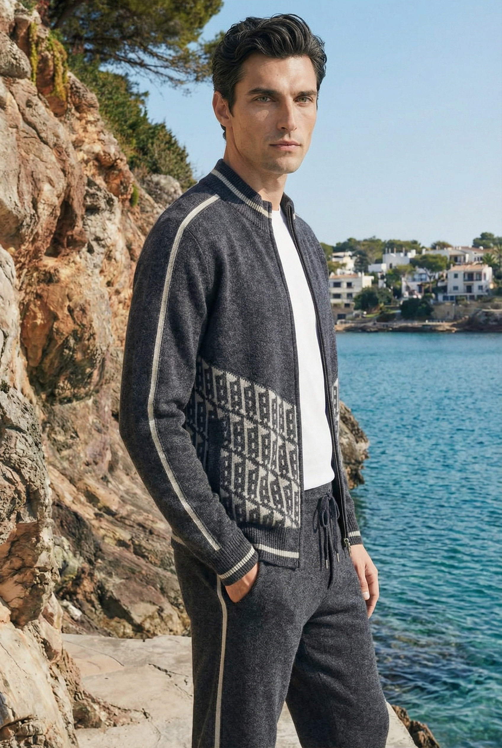 Enzo Cashmere Full-Zip Set Dark Grey