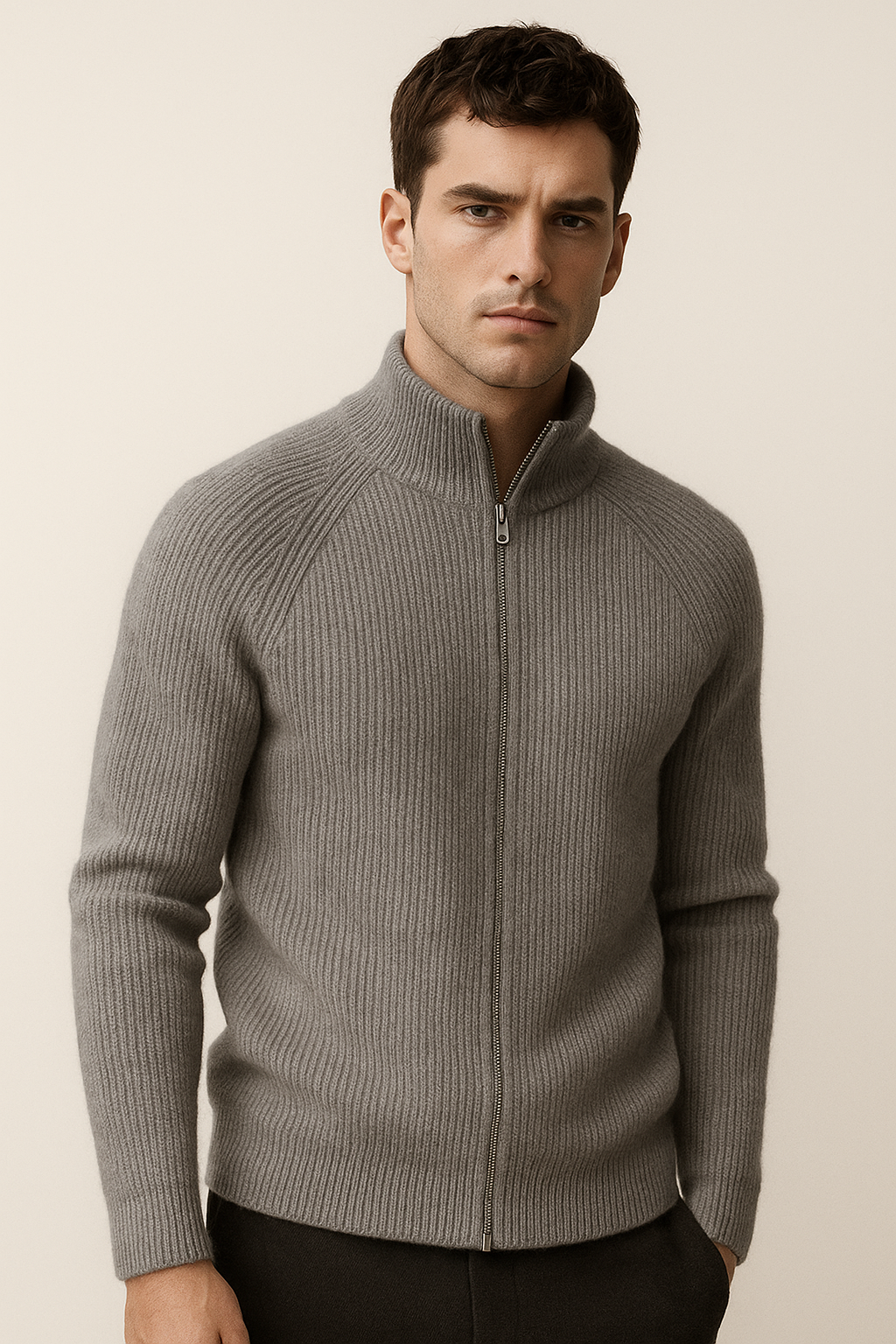 Valeno Wool Zip Knit Dark Grey