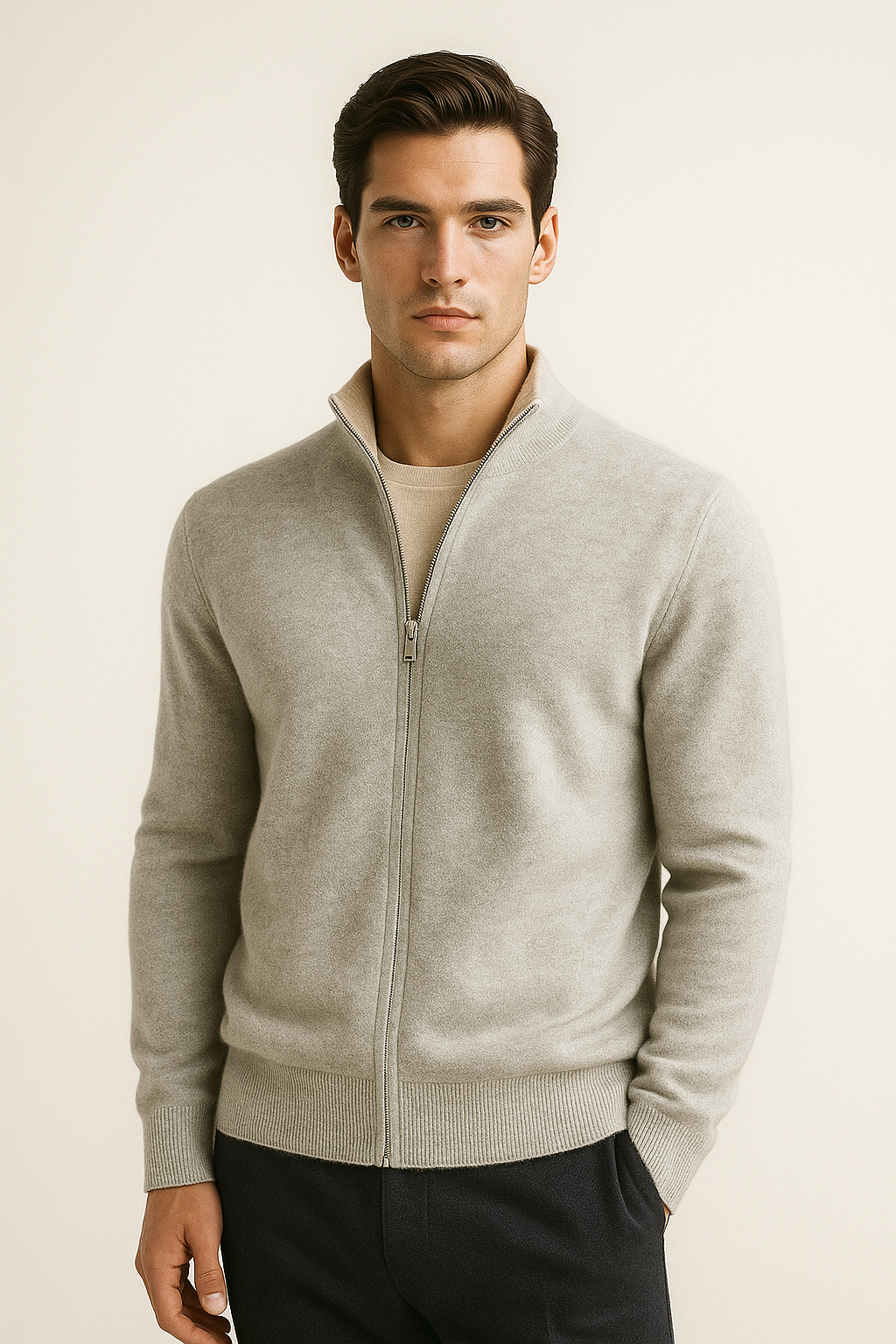 Marciello Reversible Cashmere Zip Knit Beige & Grey