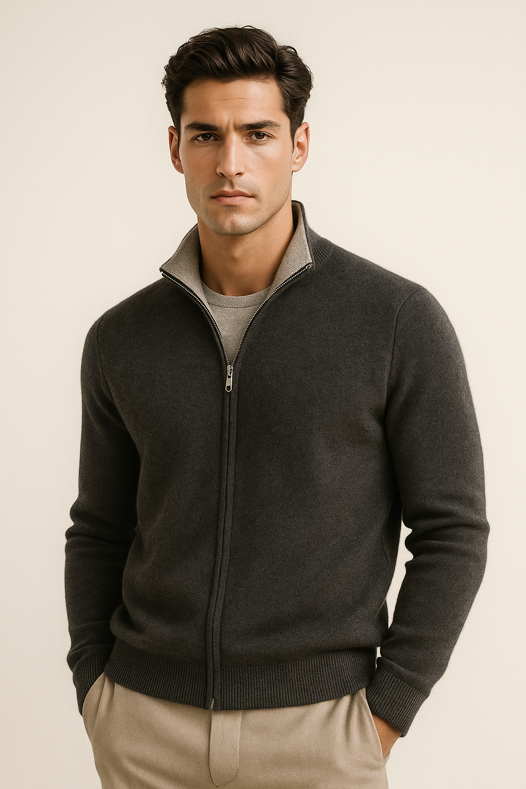 Marciello Reversible Cashmere Zip Knit Grey & Dark Grey