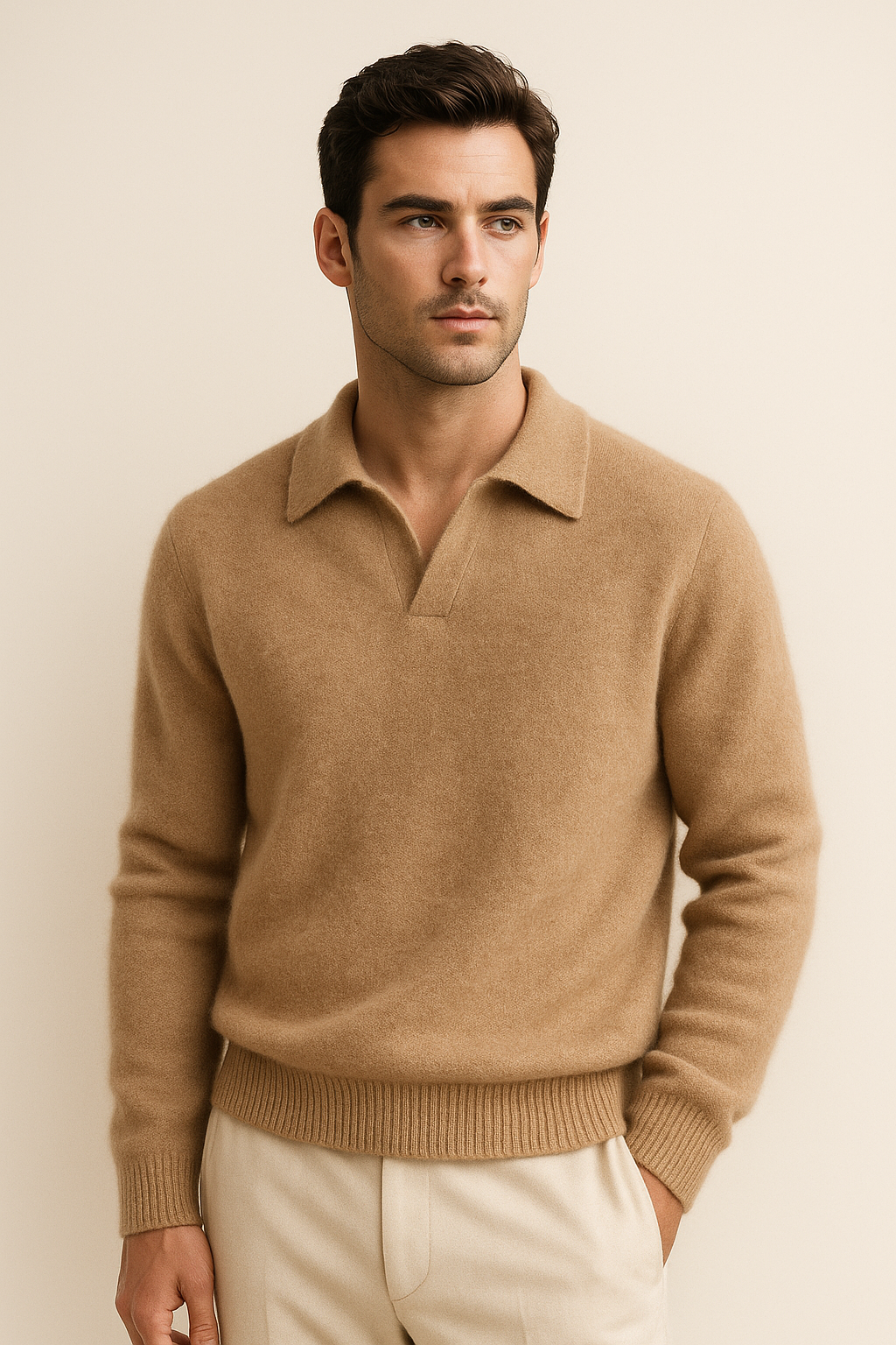 Marencio Cashmere Polo Knit Light Brown