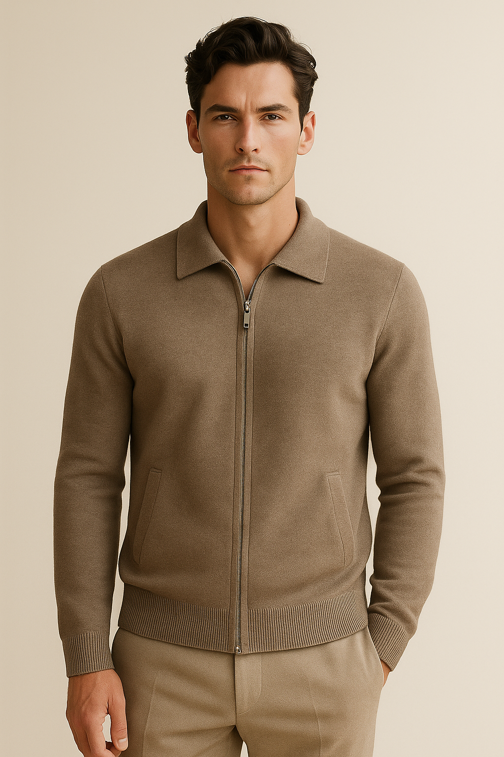 Carvelli Merino Zip Sweater Taupe