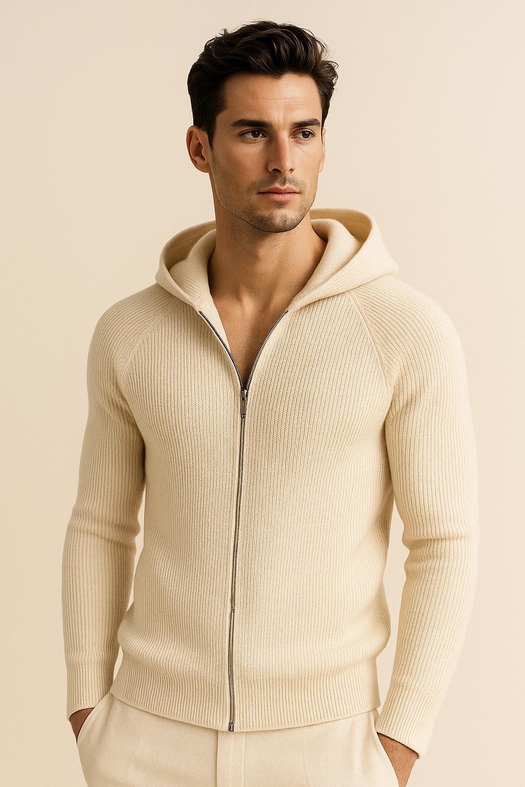 Amalfi Merino Hooded Sweater Beige