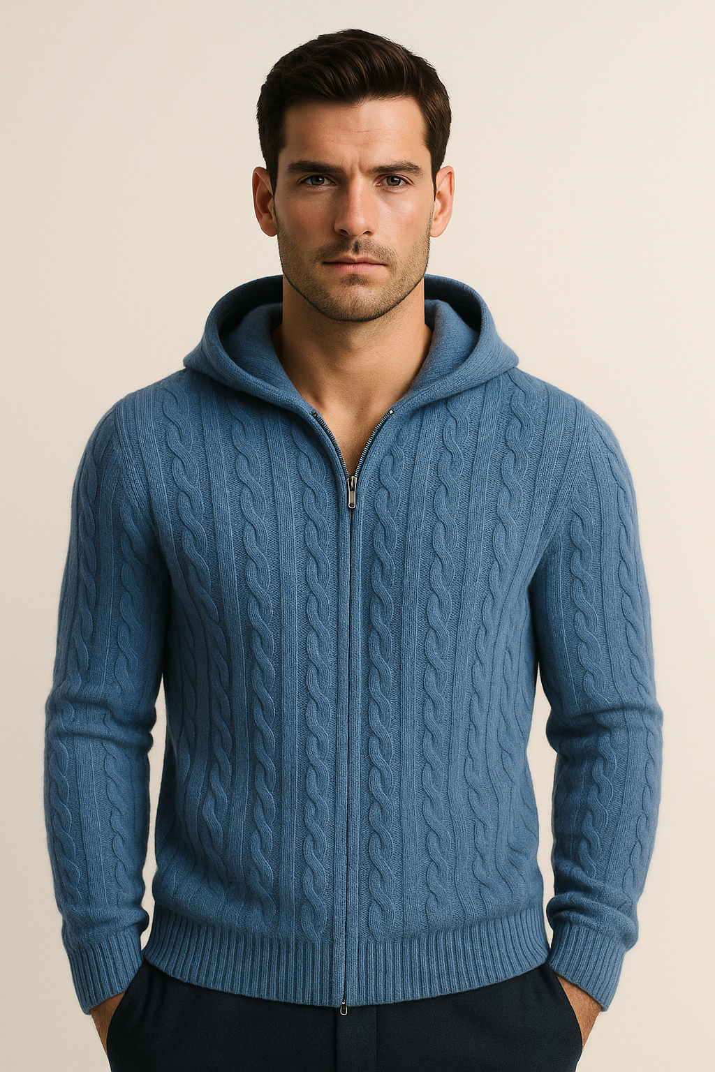 Talieri Hooded Cable Knit Blue