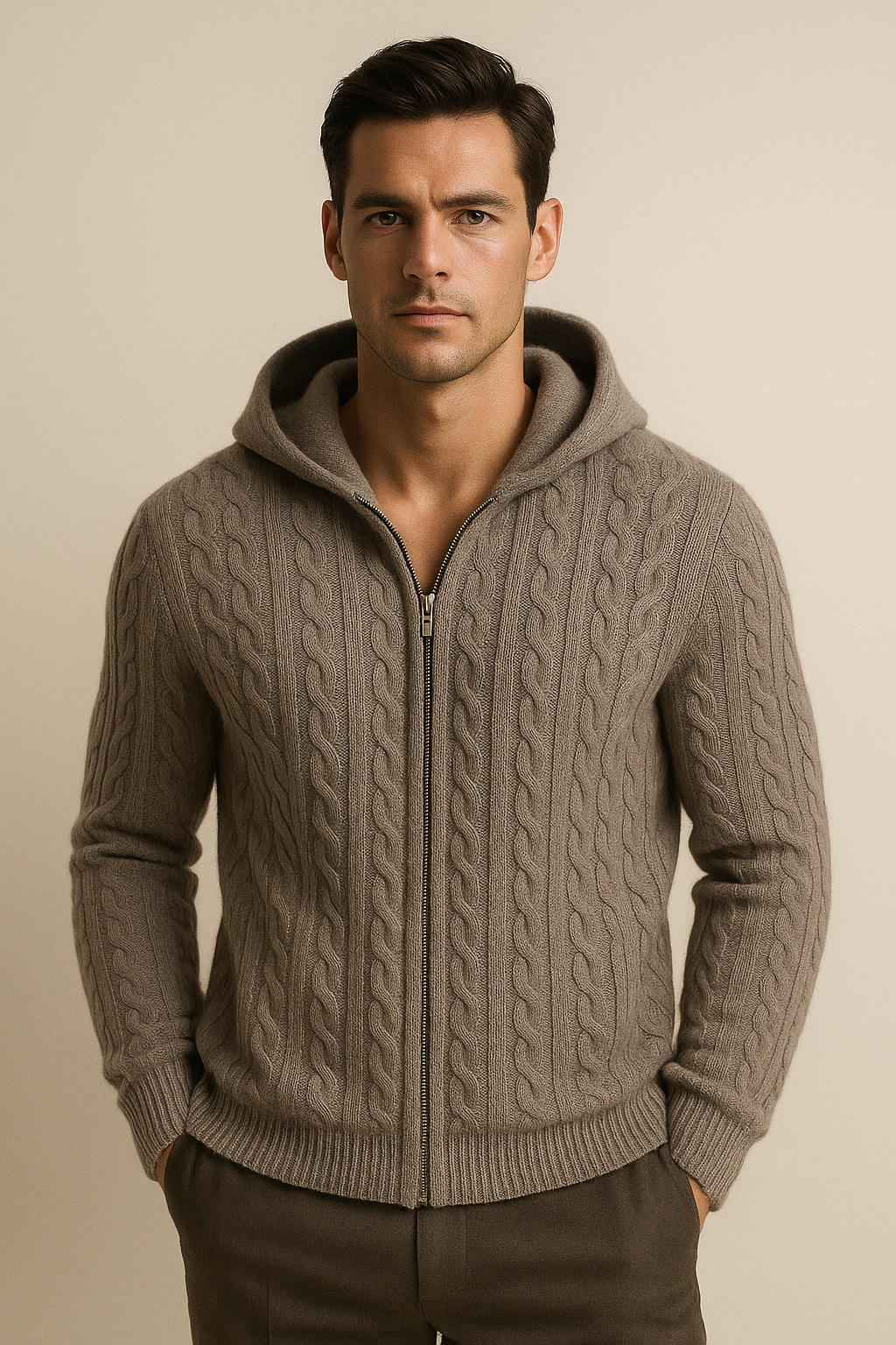 Talieri Hooded Cable Knit Grey