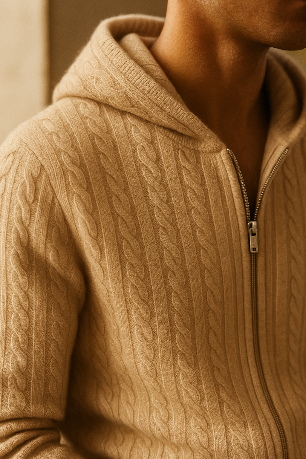 Talieri Hooded Cable Knit Beige