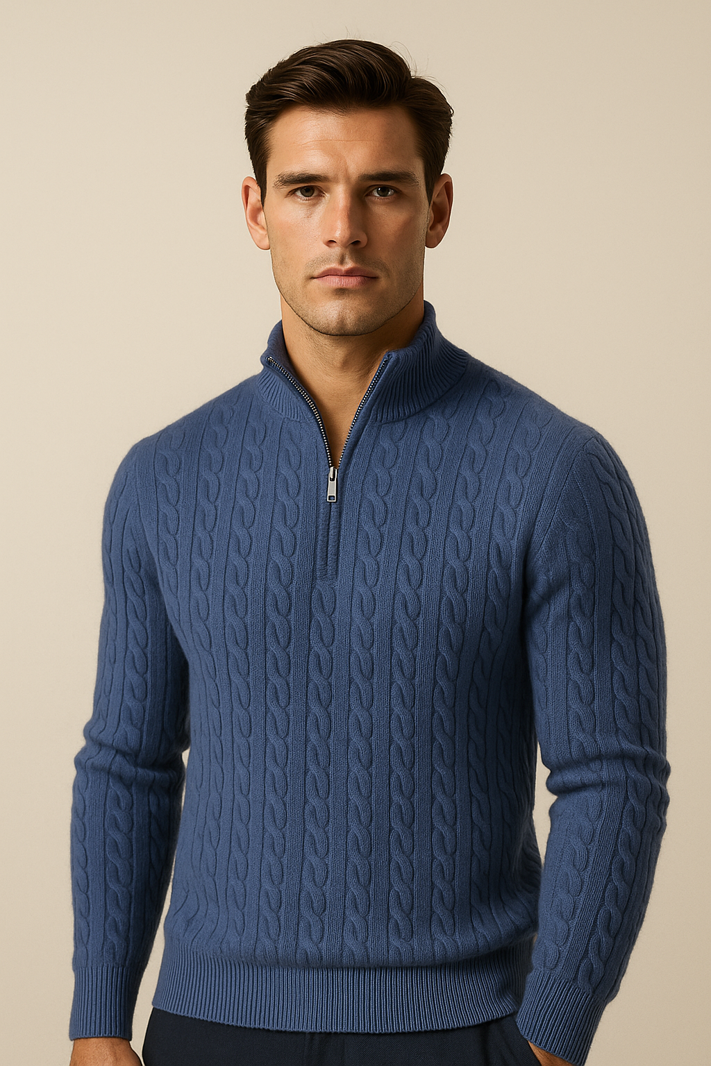 Lerano Cashmere Half-Zip Knit Blue