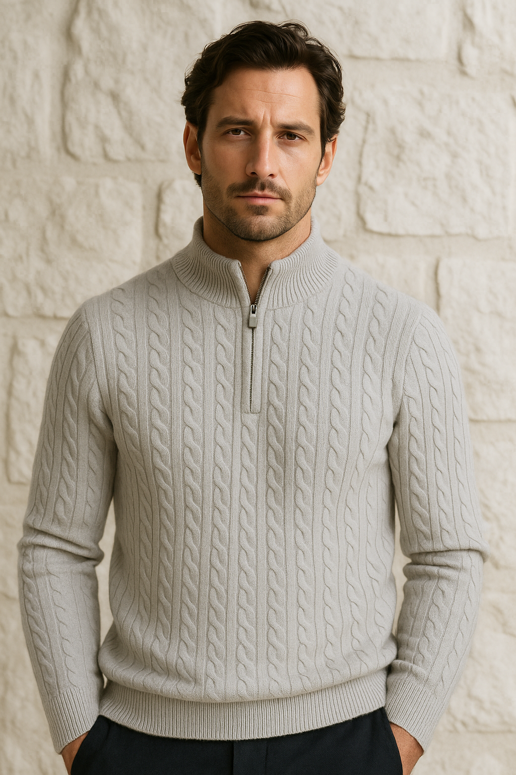 Lerano Cashmere Half-Zip Knit Grey