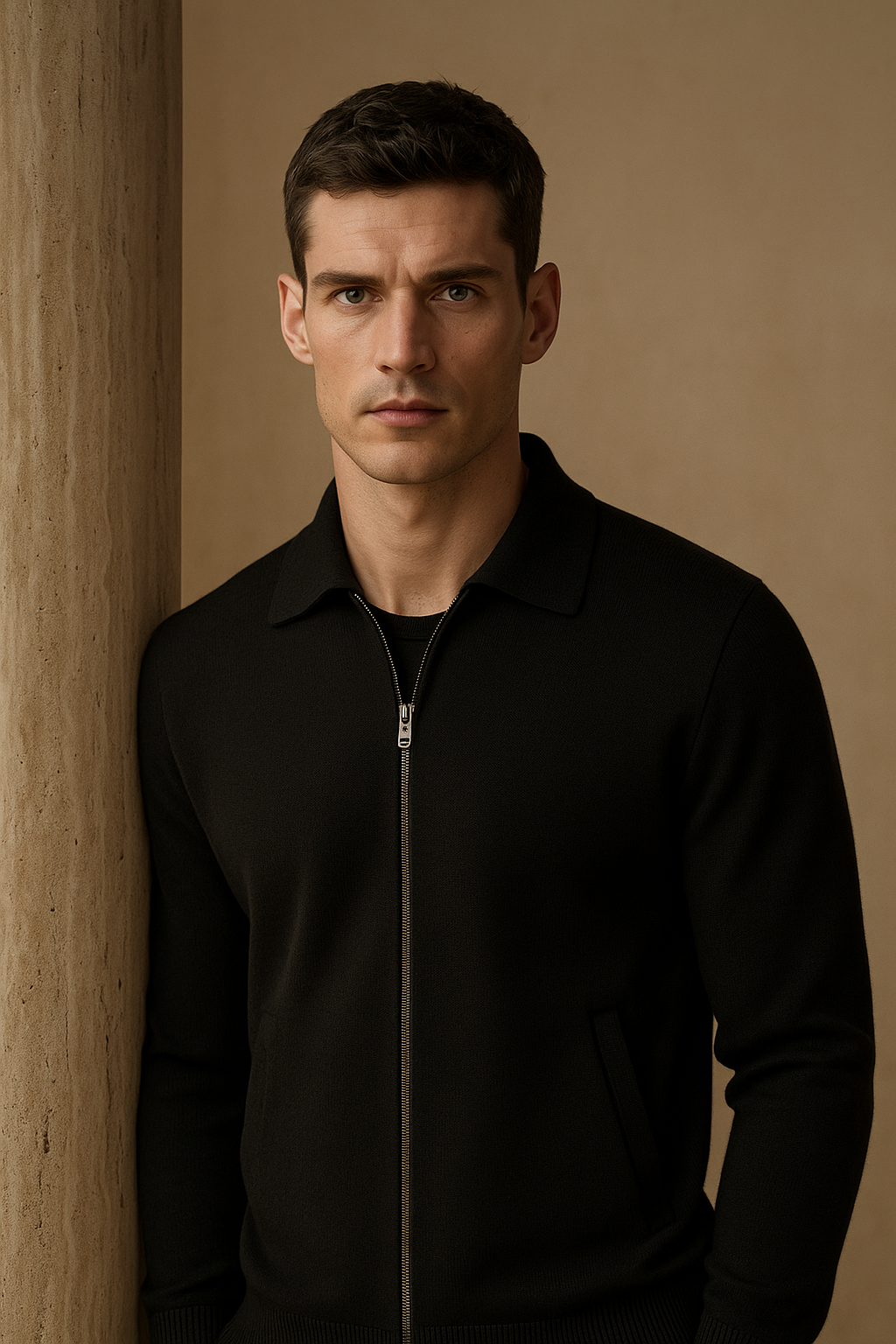 Carvelli Merino Zip Sweater Black