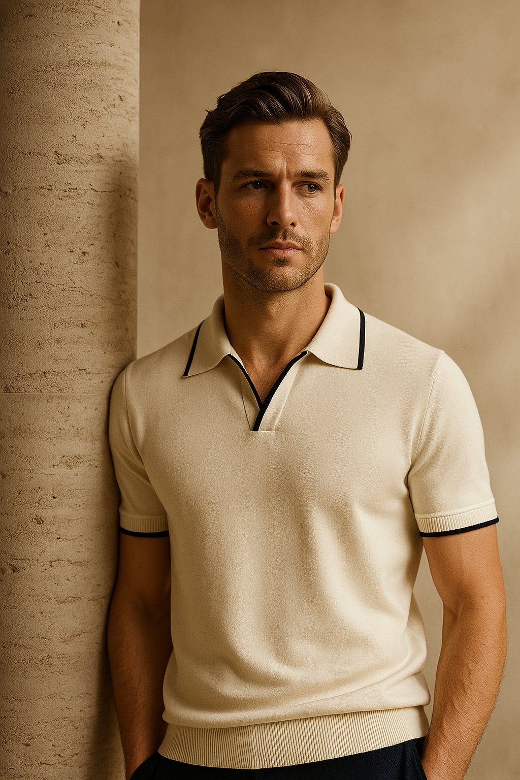 Rivoro Knitted Polo Ivory