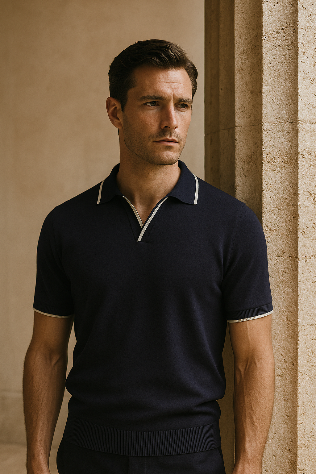 Rivoro Knitted Polo Navy