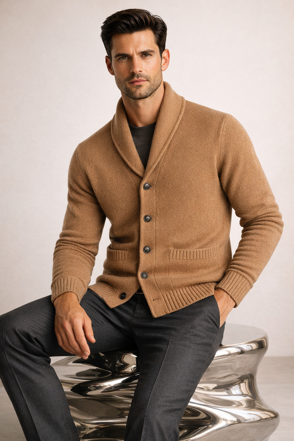 Sebastiano Shawl Cardigan Brown