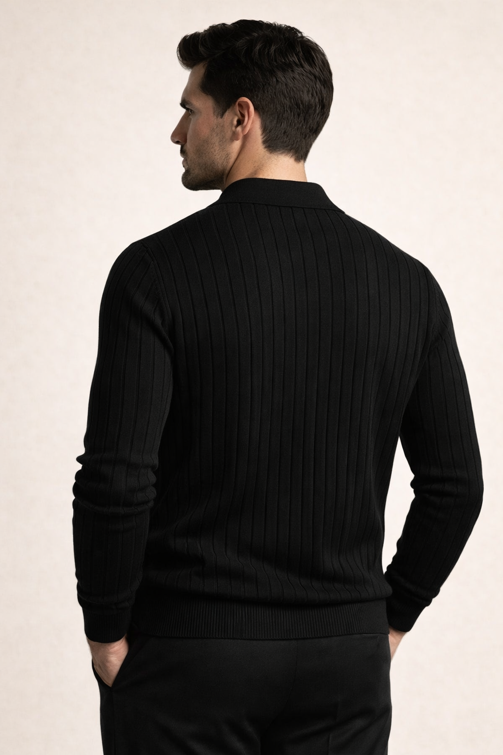 Leonardo Ribbed Knit Polo Black