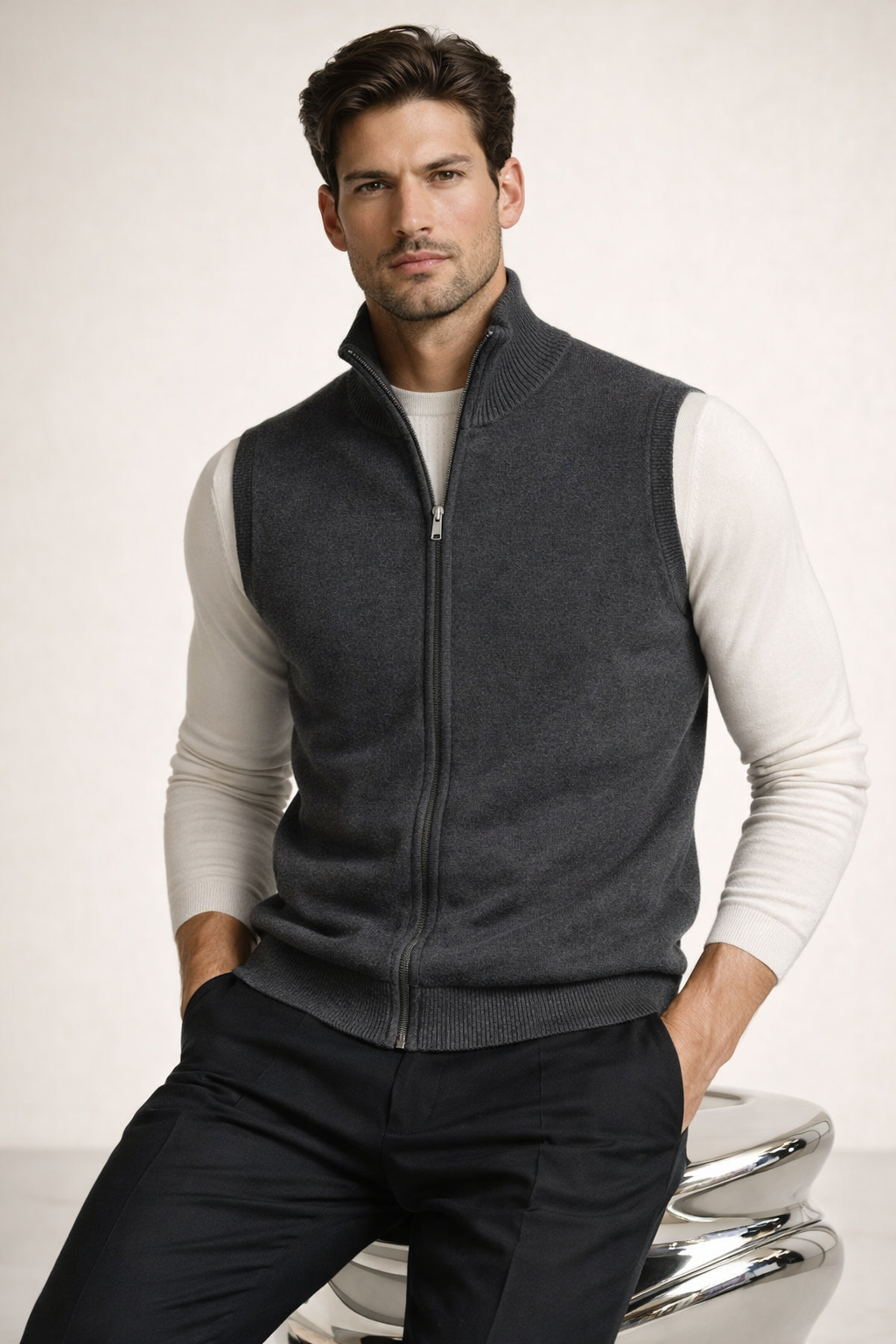 Alberto Merino Zip Vest Dark Grey