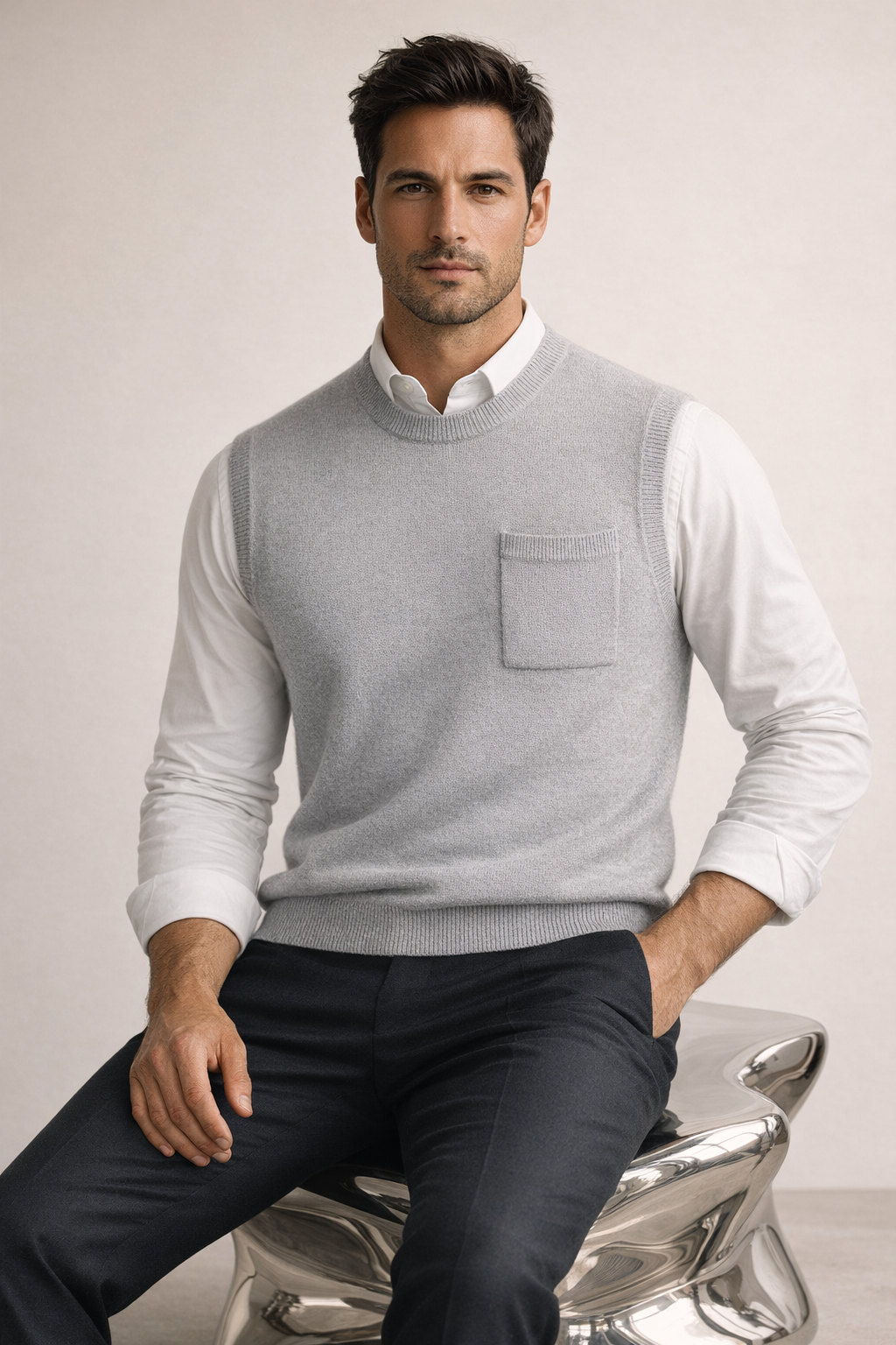 Nerio Extra-Fine Crew Vest Grey