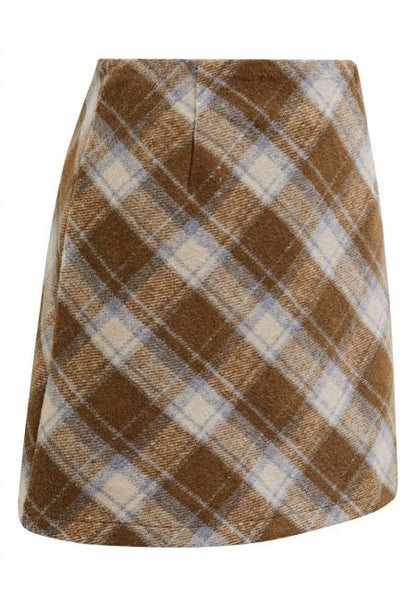Iconic Plaid Pattern Mini Bud Skirt in Camel