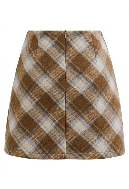 Iconic Plaid Pattern Mini Bud Skirt in Camel